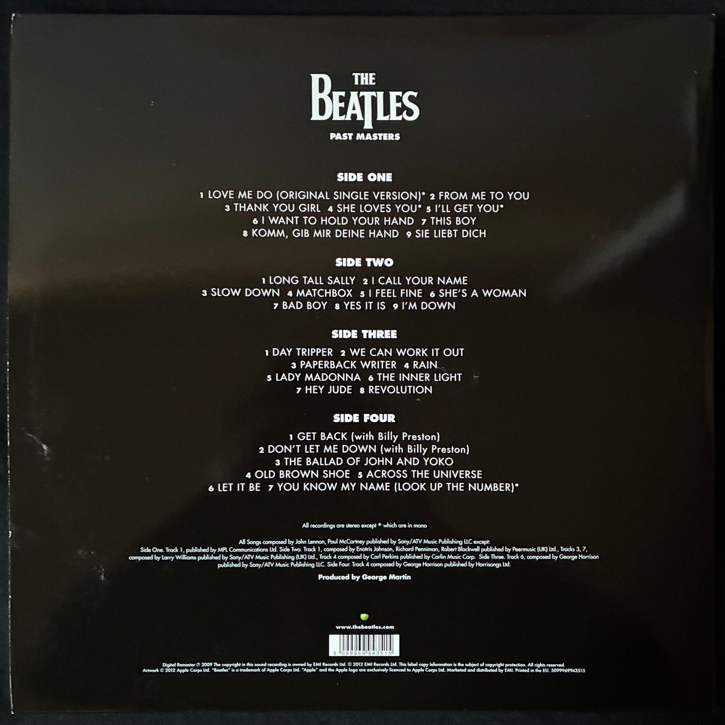 BEATLES - PAST MASTERS (2LP) (USED VINYL 2012 UK/EU M-/M-)