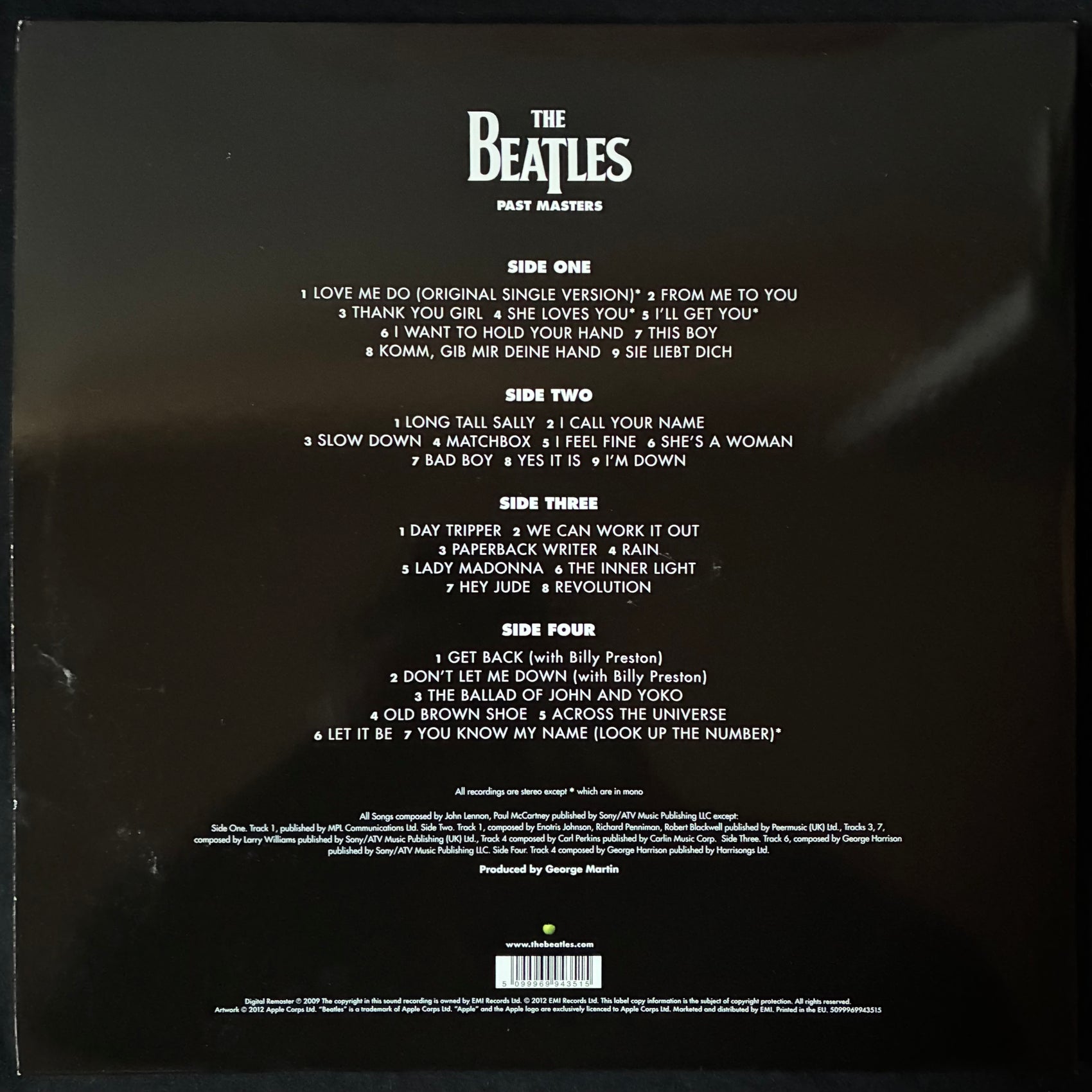 BEATLES - PAST MASTERS (2LP) (USED VINYL 2012 UK/EU M-/M-)