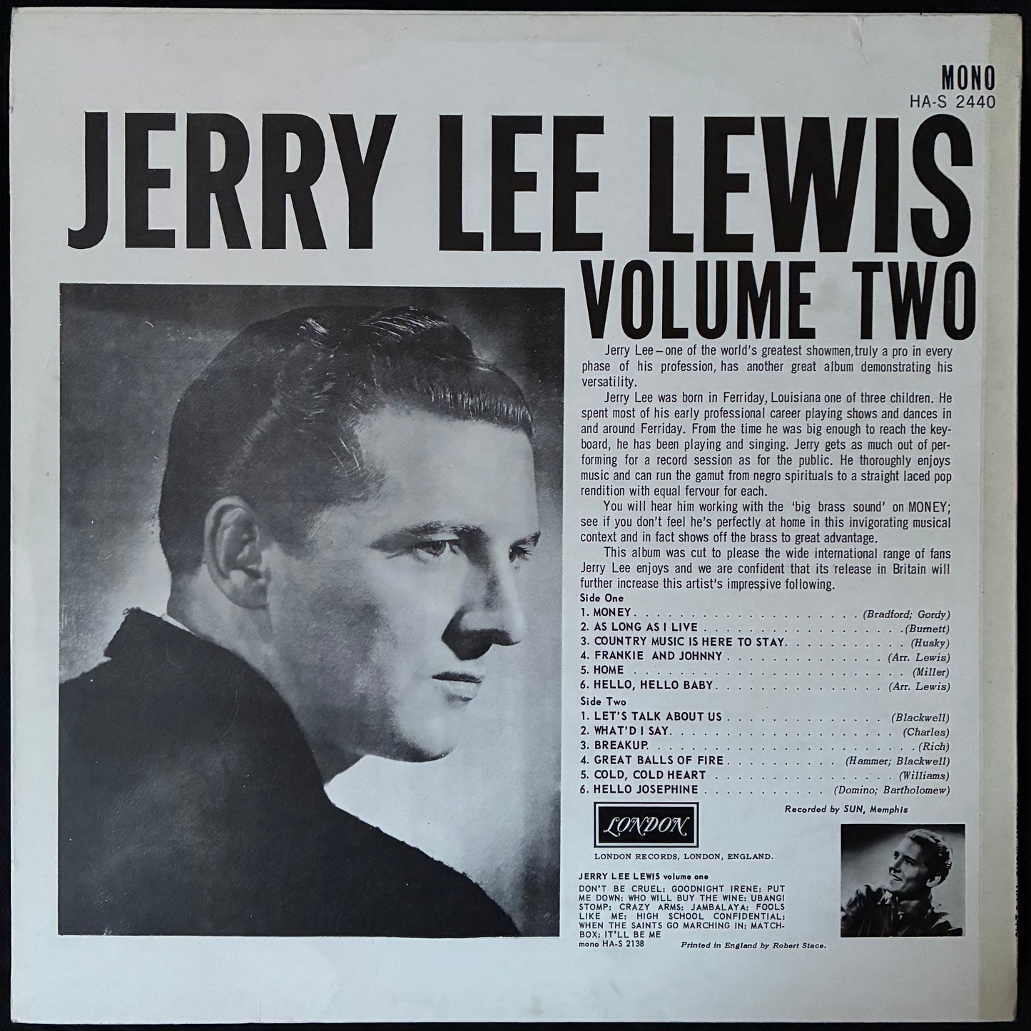 JERRY LEE LEWIS - JERRY LEE'S GREATEST (USED VINYL 1962 UK EX+/EX+)