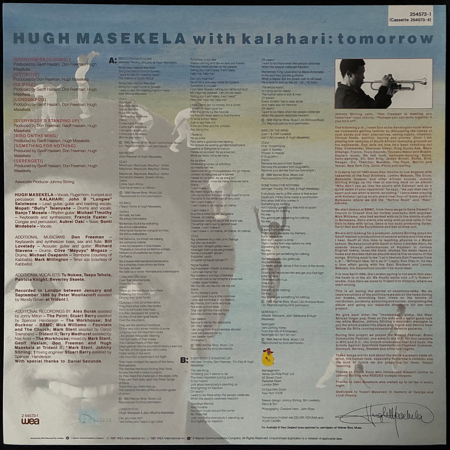 HUGH MASEKELA - TOMORROW (USED VINYL 1987 AUS M-/M-)