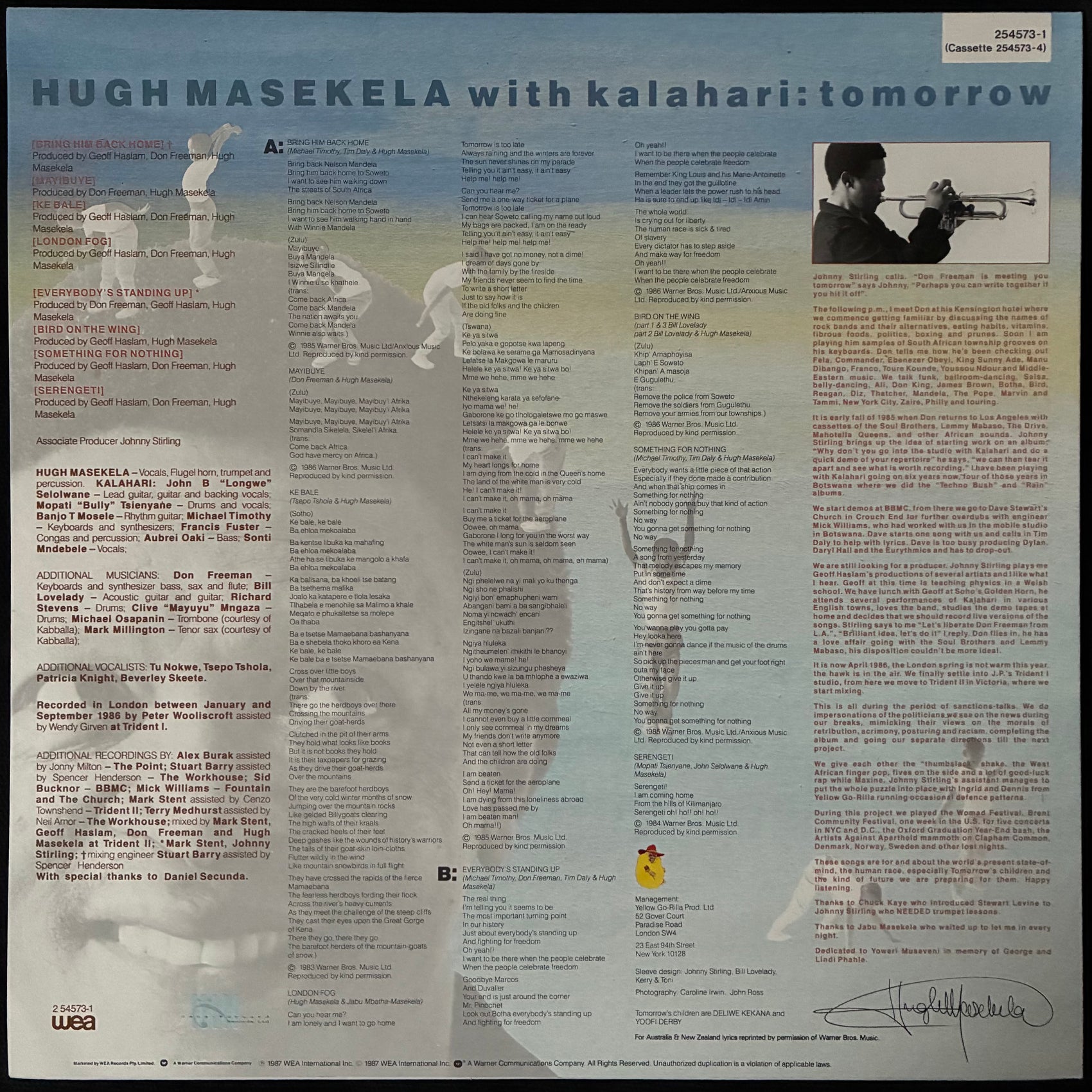HUGH MASEKELA - TOMORROW (USED VINYL 1987 AUS M-/M-)