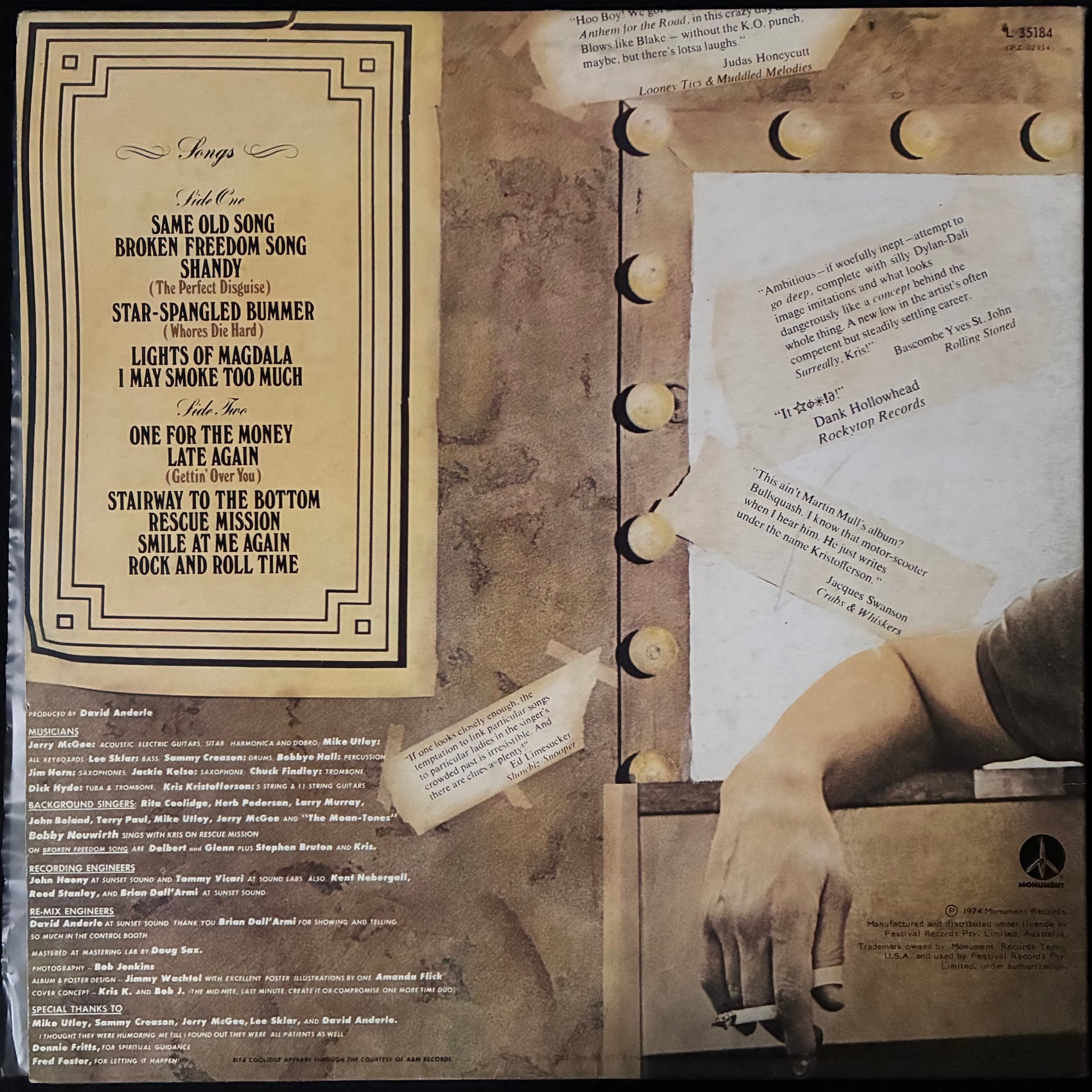 KRIS KRISTOFFERSON - SPOOKY LADY'S SIDESHOW (USED VINYL 1974 AUS EX/M-)