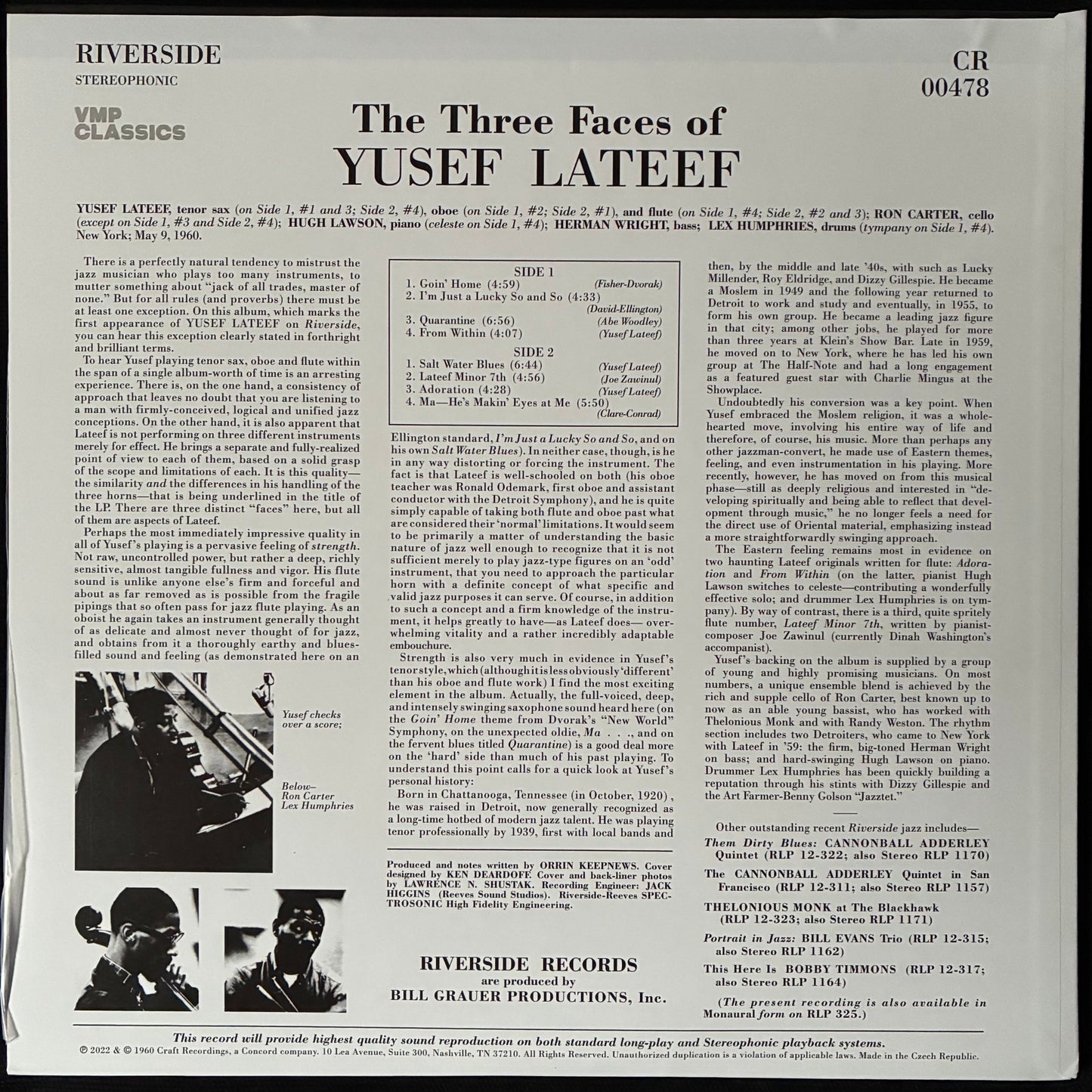 YUSEF LATEEF - THE THREE FACES OF YUSEF LATEEF (VMP) (USED VINYL 2022 US M-/M-)