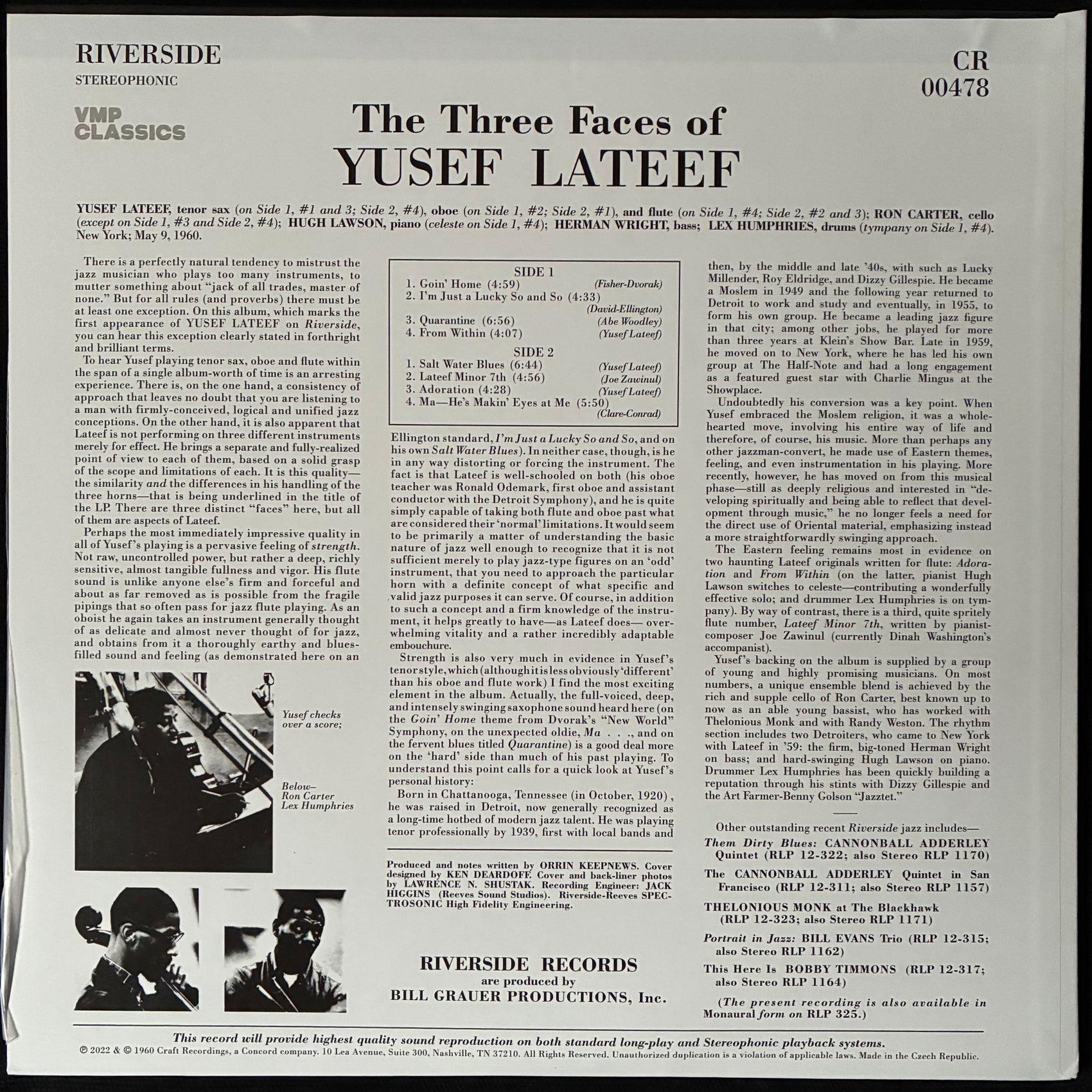 YUSEF LATEEF - THE THREE FACES OF YUSEF LATEEF (VMP) (USED VINYL 2022 US M-/M-)