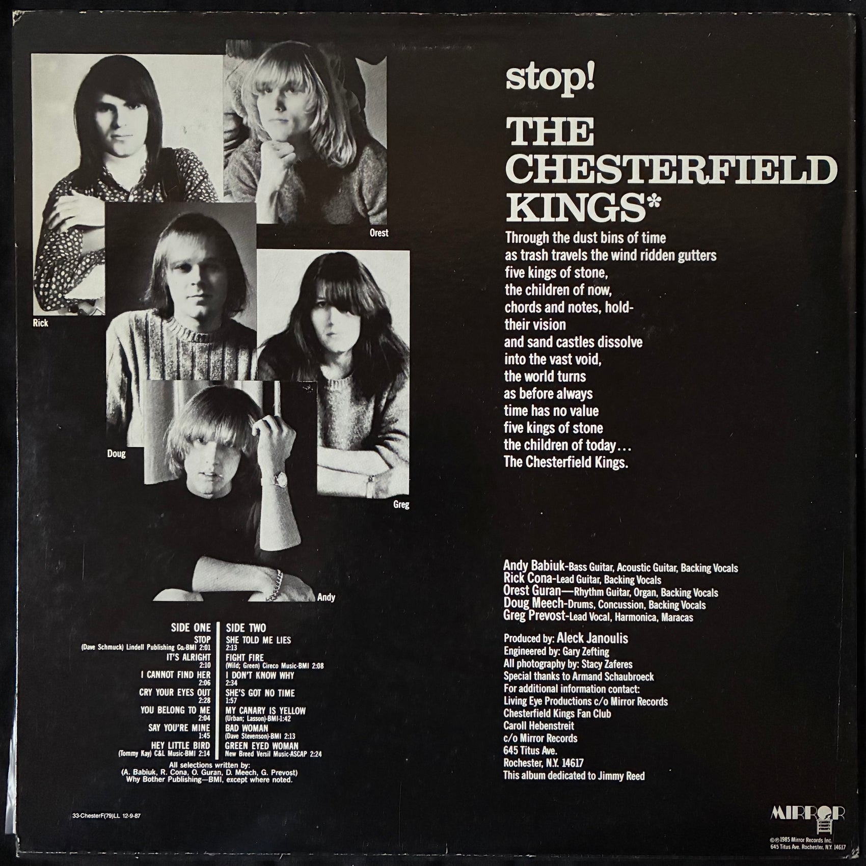 CHESTERFIELD KINGS - STOP! (USED VINYL 1985 US EX+/EX+)