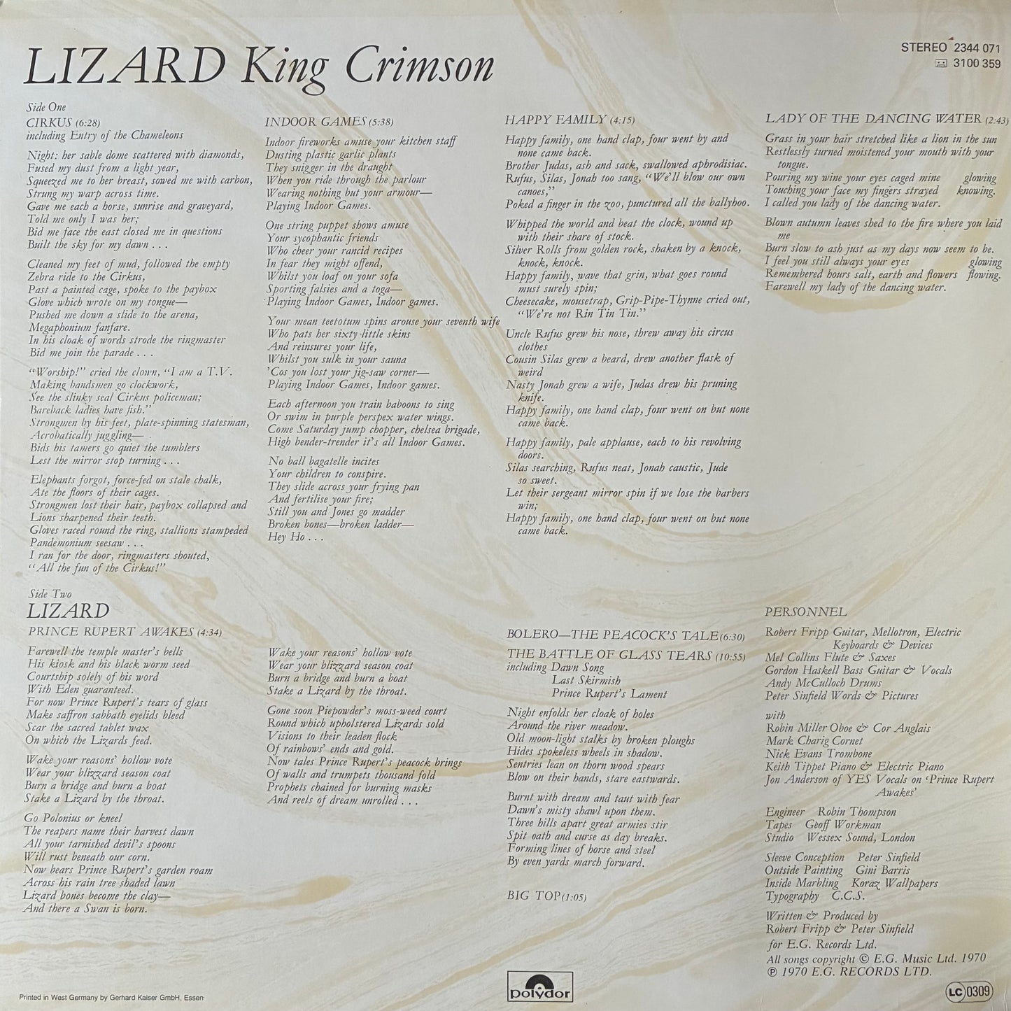 KING CRIMSON - LIZARD (USED VINYL 1978 GERMANY M-/M-)
