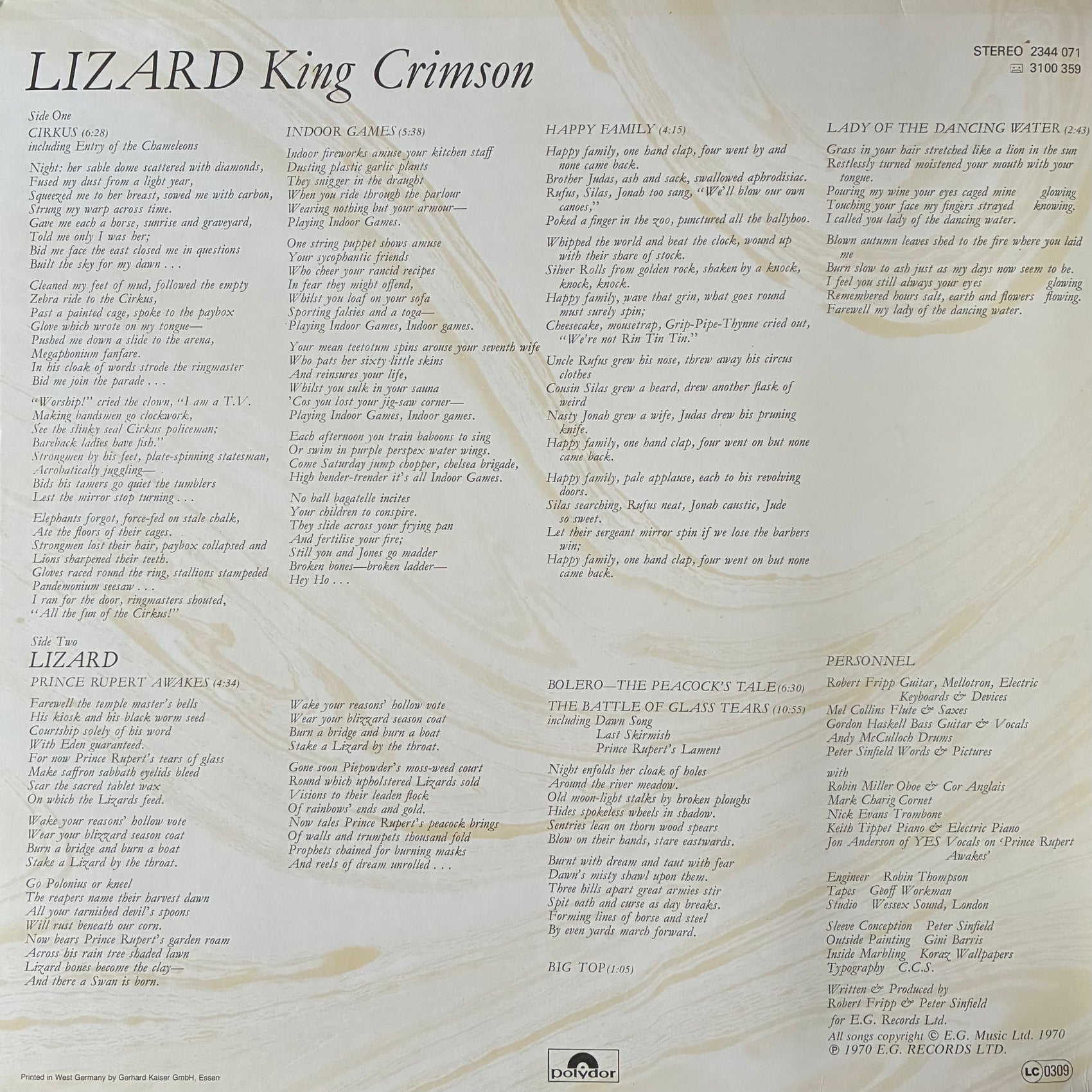 KING CRIMSON - LIZARD (USED VINYL 1978 GERMANY M-/M-)
