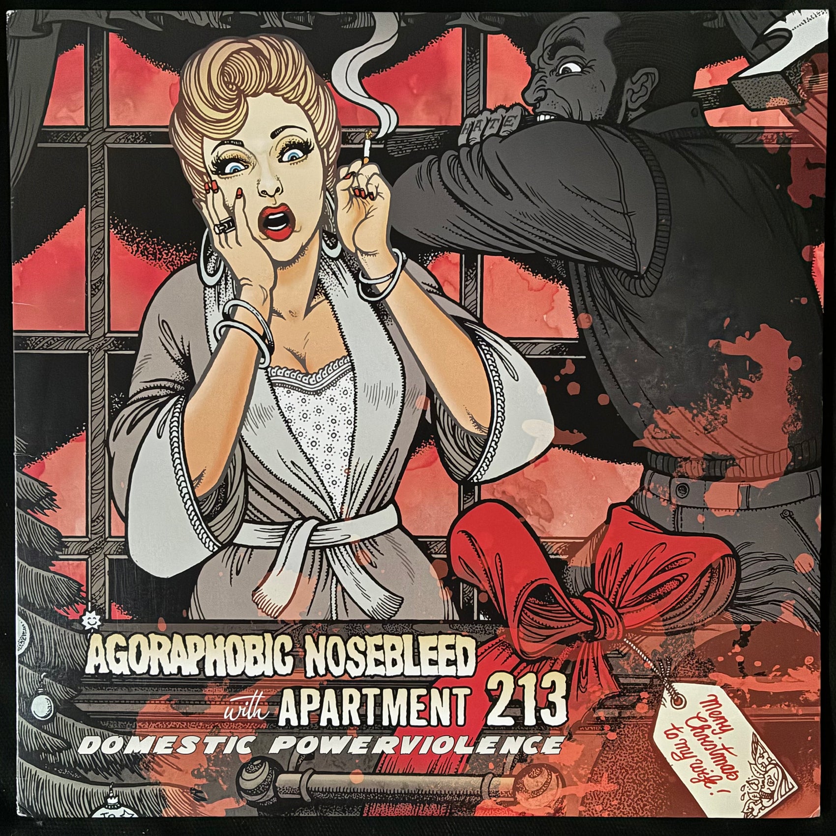 AGORAPHOBIC NOSEBLEED AND APARTMENT 213 - DOMESTIC POWERVIOLENCE (YELLOW AND RED SPLATTER COLOURED) (USED VINYL 2007 US EX+/EX+)