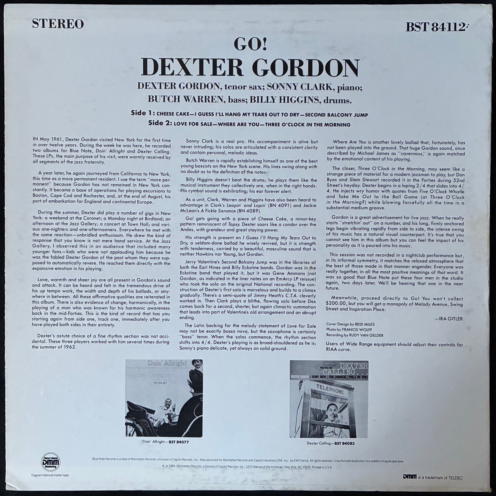 DEXTER GORDON - GO (USED VINYL 1985 US M-/EX+)