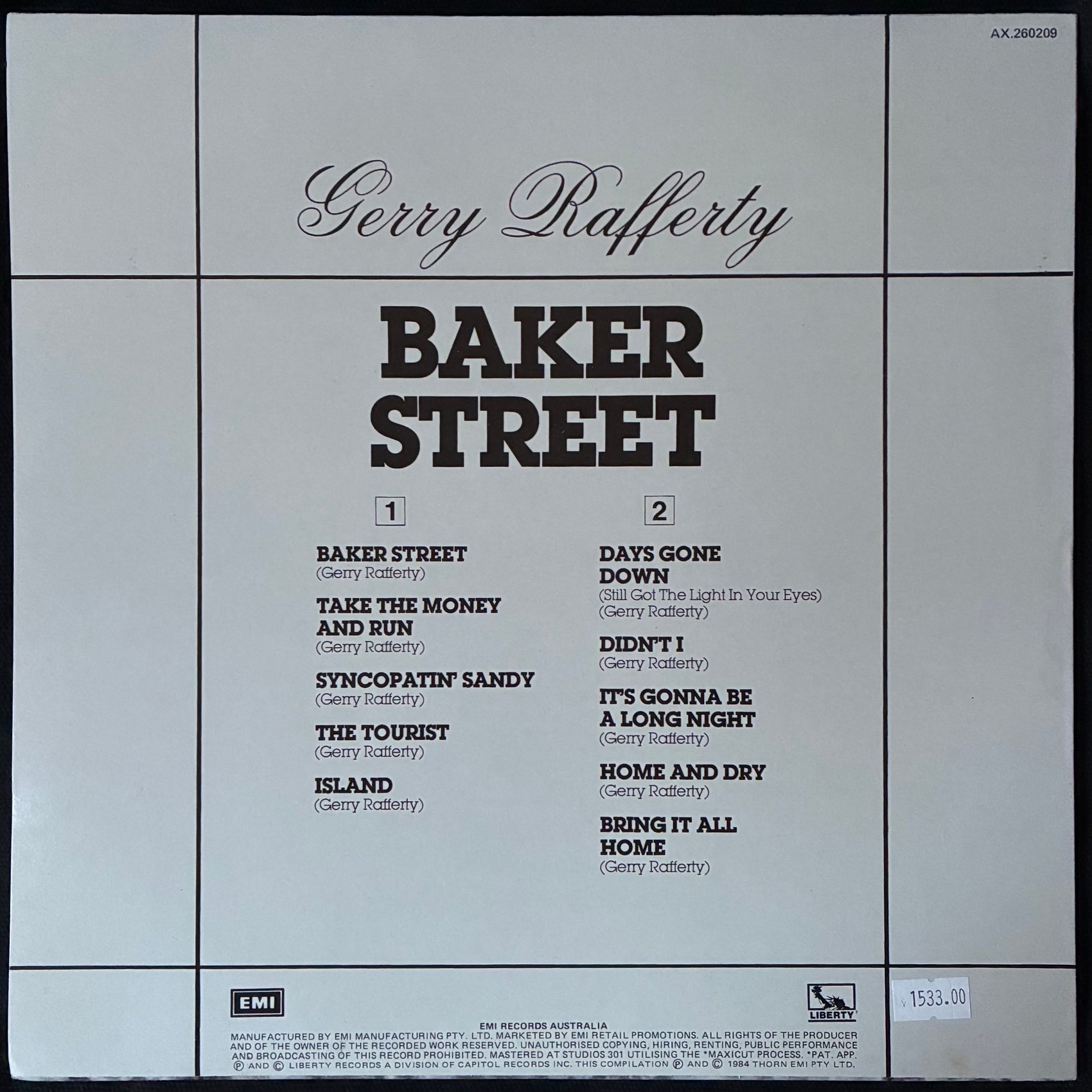 GERRY RAFFERTY - BAKER STREET (USED VINYL 1984 AUS M-/M-)