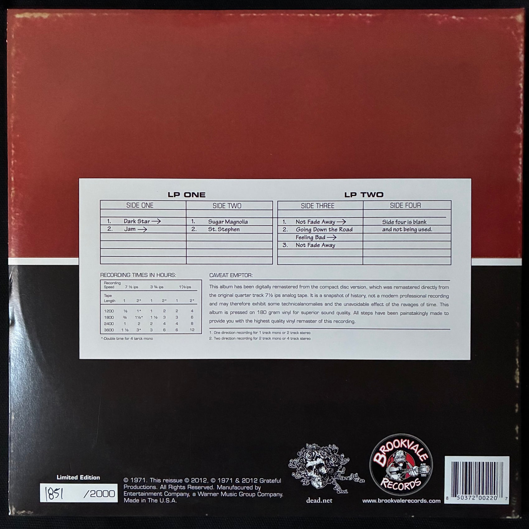 GRATEFUL DEAD - DICK'S PICKS VOLUME TWO : COLUMBUS, OHIO 10/31/71 (2LP) (USED VINYL 2012 US M-/EX+)