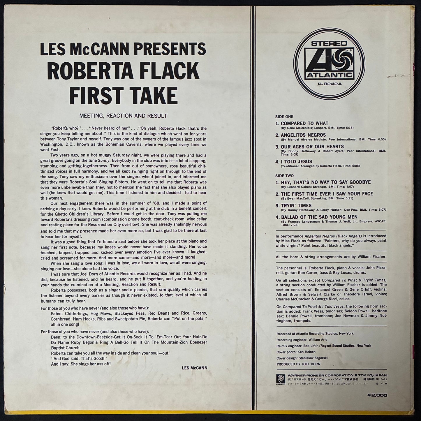ROBERTA FLACK - FIRST TAKE (USED VINYL 1972 JAPAN M-/EX)