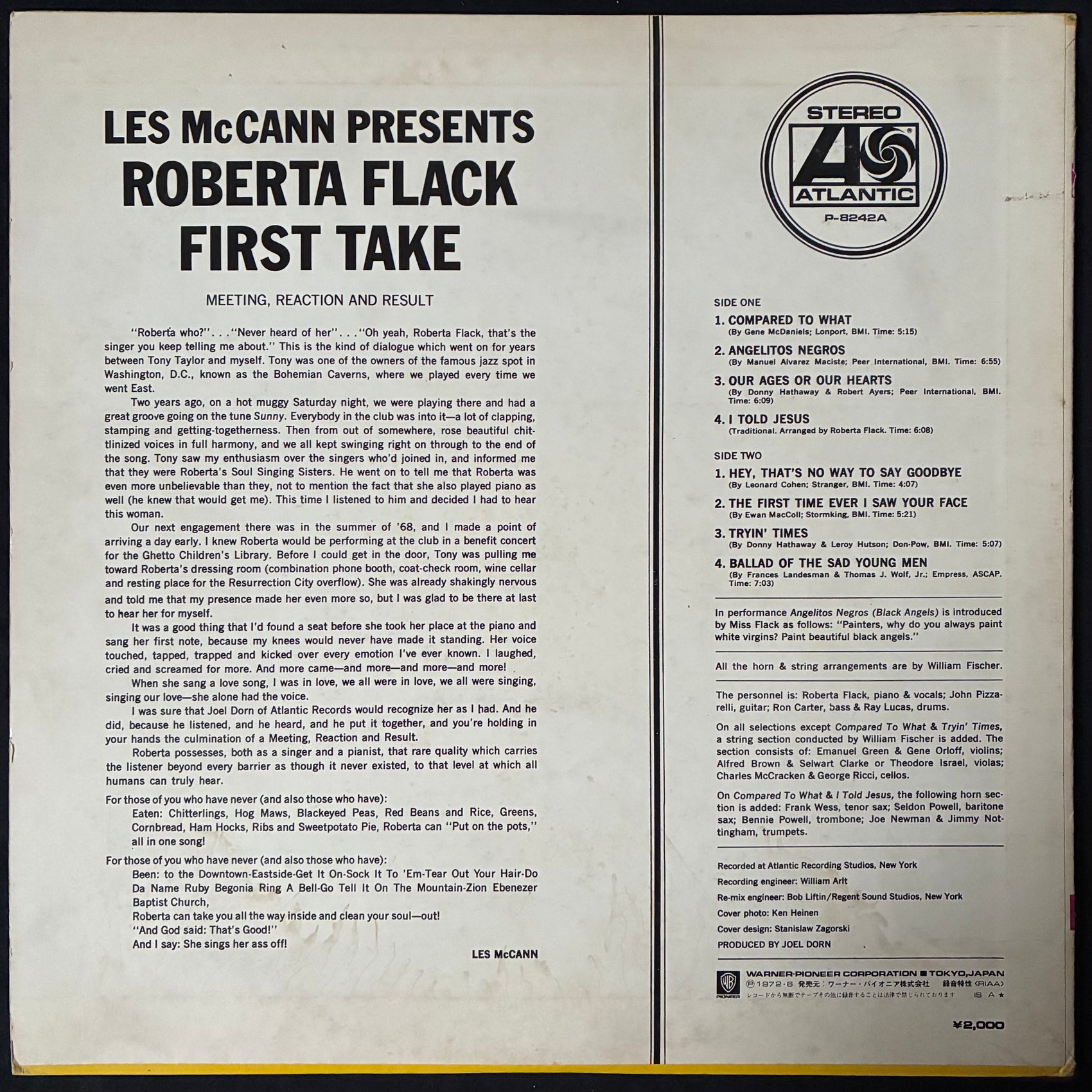 ROBERTA FLACK - FIRST TAKE (USED VINYL 1972 JAPAN M-/EX)
