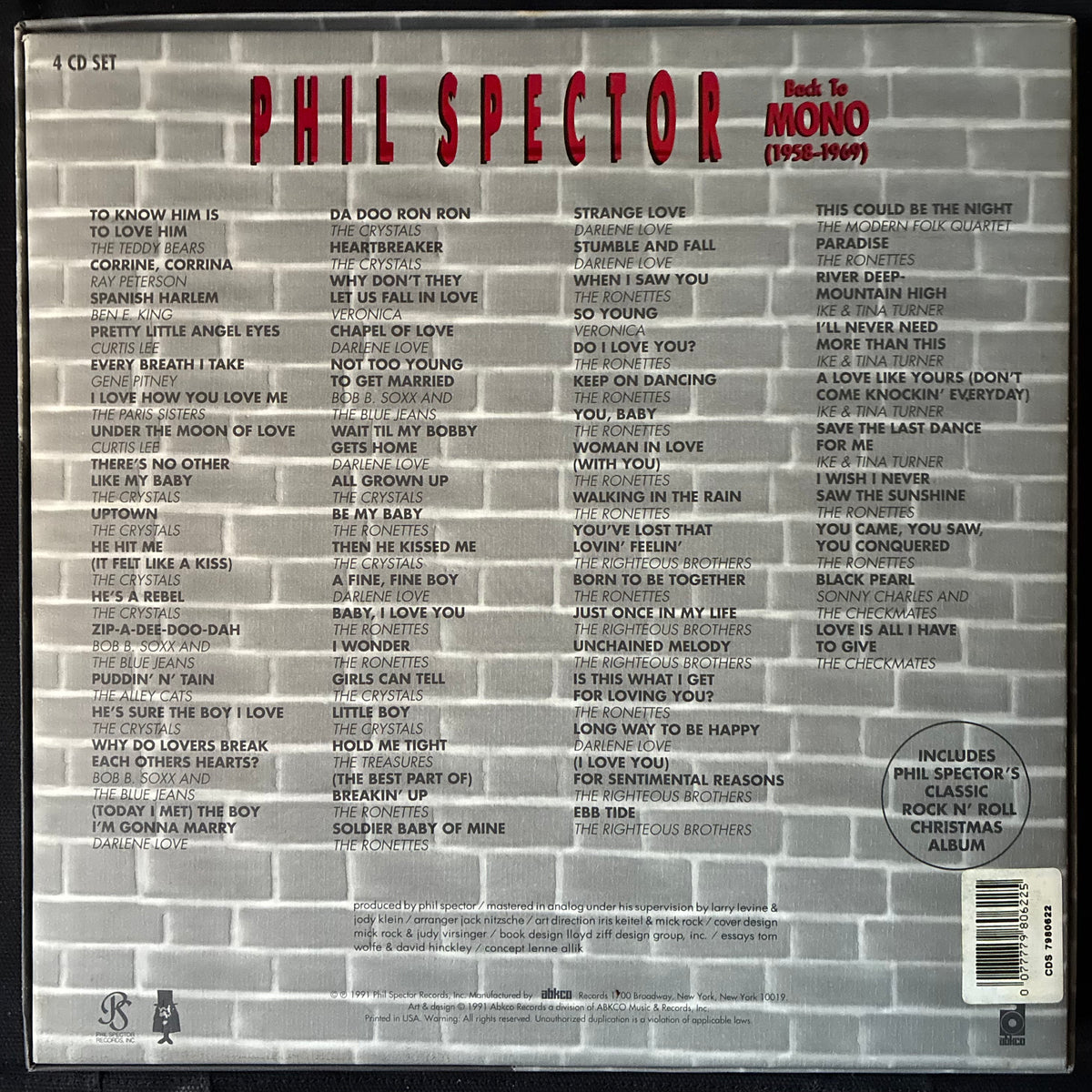 VARIOUS ARTISTS - PHIL SPECTOR : BACK TO MONO (4CD BOX SET) (USED CD 1991 US M-/M-)