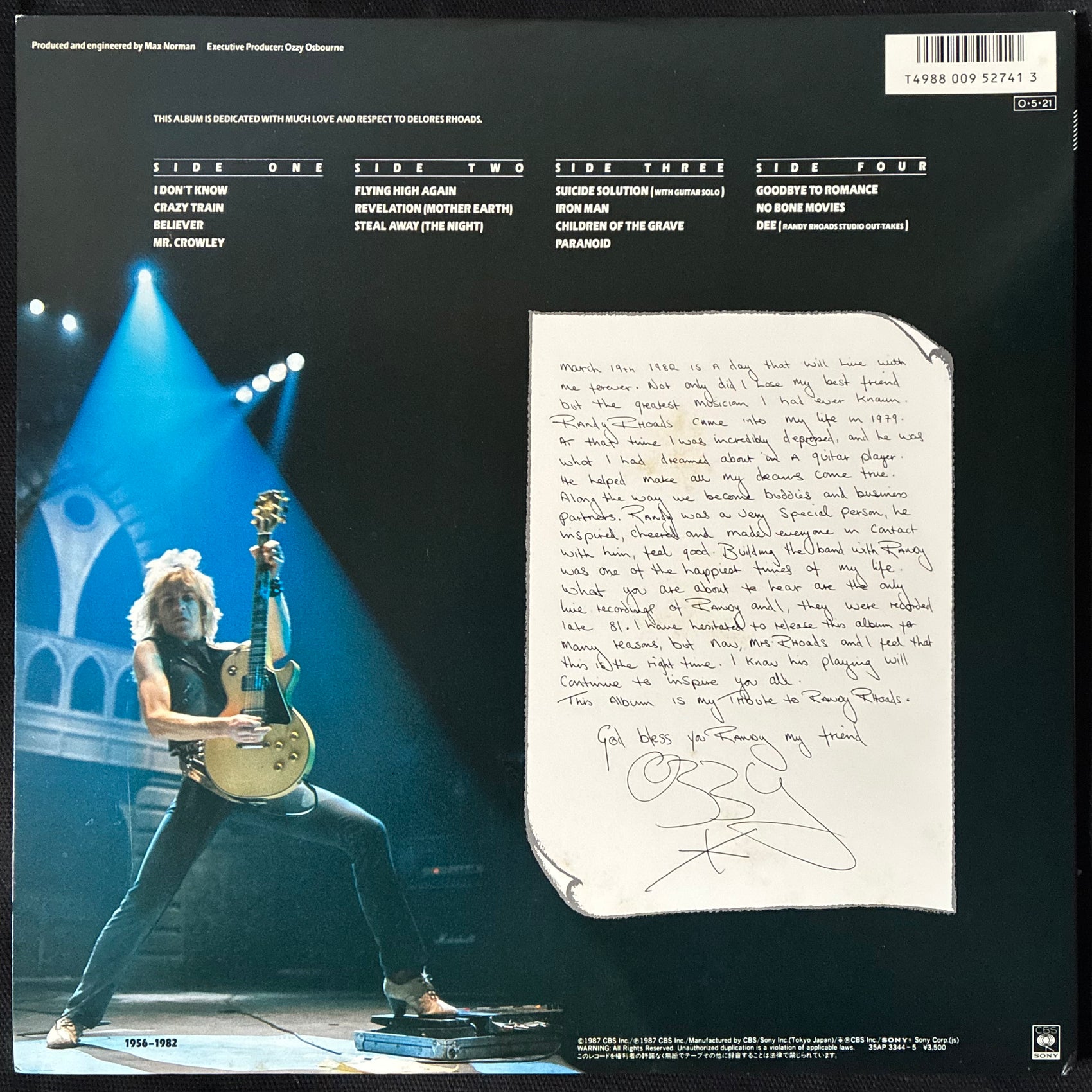 OZZY OSBOURNE AND RANDY RHOADES - TRIBUTE (2LP) (USED VINYL 1987 JAPAN M-/M-)