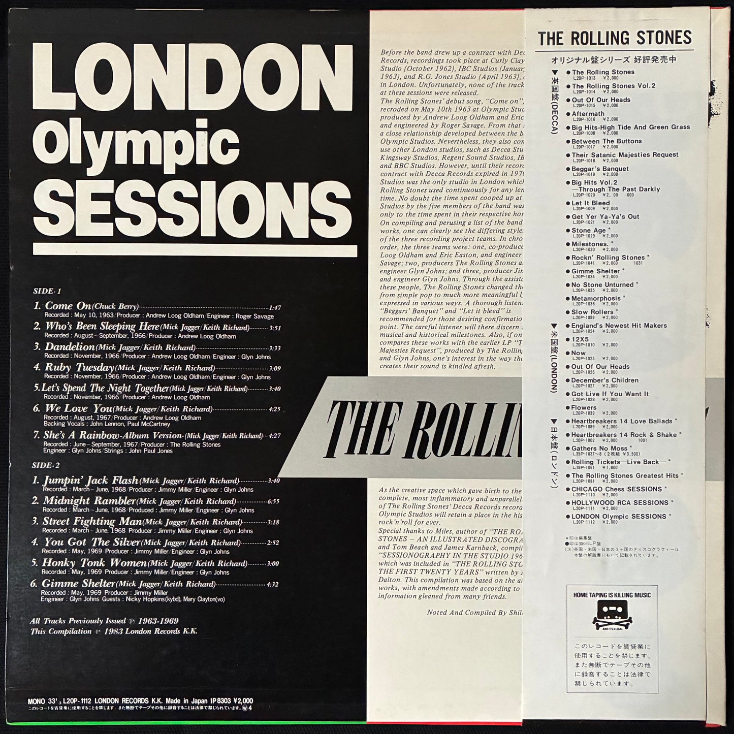 ROLLING STONES - LONDON OLYMPIC SESSIONS (MONO) (USED VINYL 1983 JAPAN M-/M-)