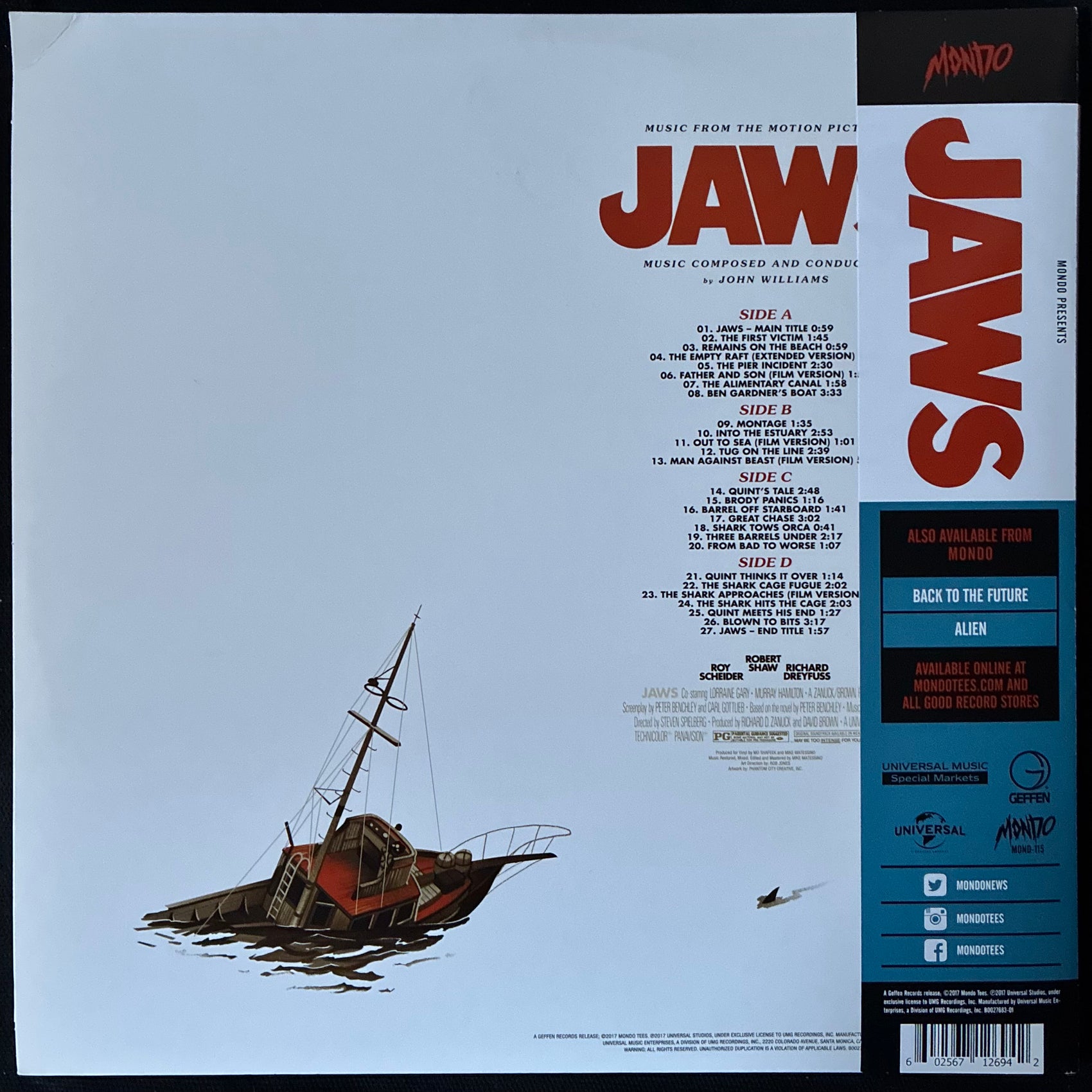 JOHN WILLIAMS - JAWS OST (2LP) (180GM/OCEAN BLUE COLOURED) (USED VINYL 2017 US M-/EX+)