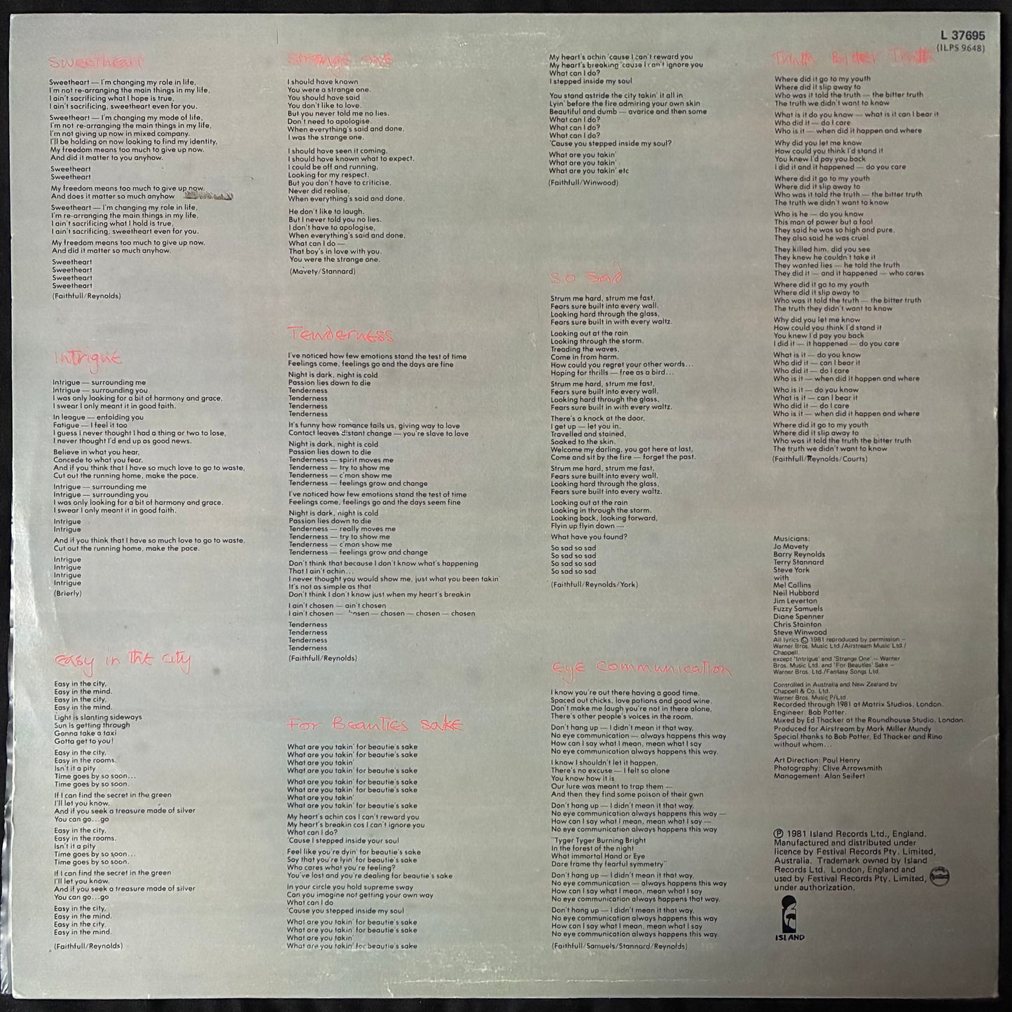 MARIANNE FAITHFULL - DANGEROUS ACQUAINTANCES (USED VINYL 1981 AUS M-/EX+)