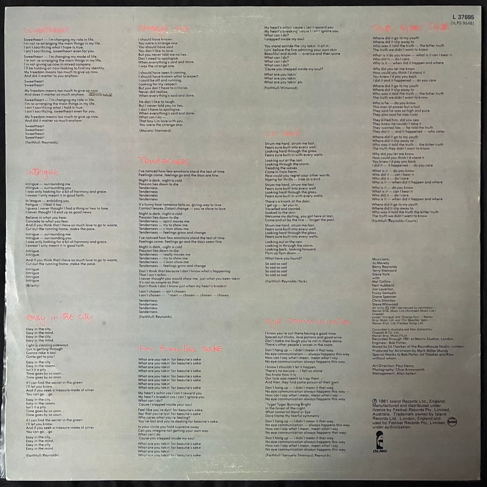 MARIANNE FAITHFULL - DANGEROUS ACQUAINTANCES (USED VINYL 1981 AUS M-/EX+)