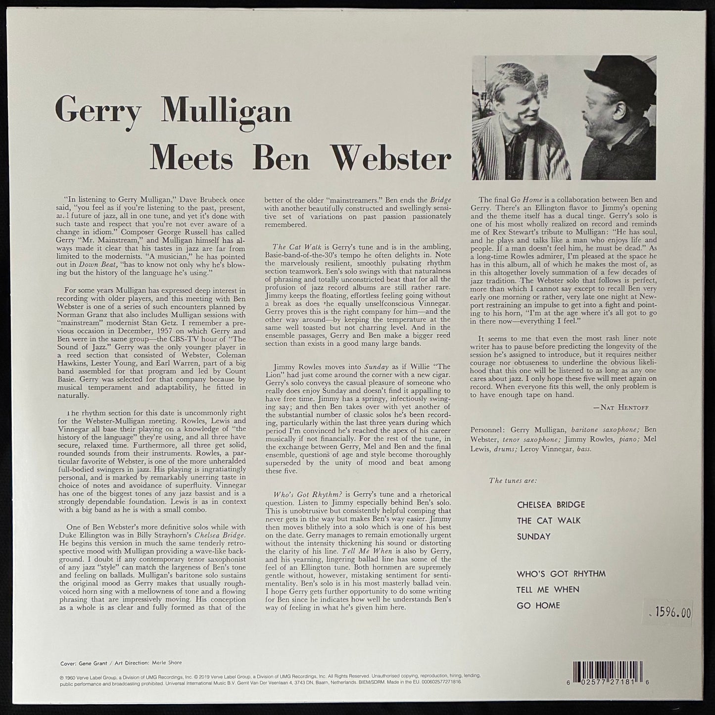GERRY MULLIGAN - GERRY MULLIGAN MEETS BEN WEBSTER (USED VINYL 2019 EU M-/M-)