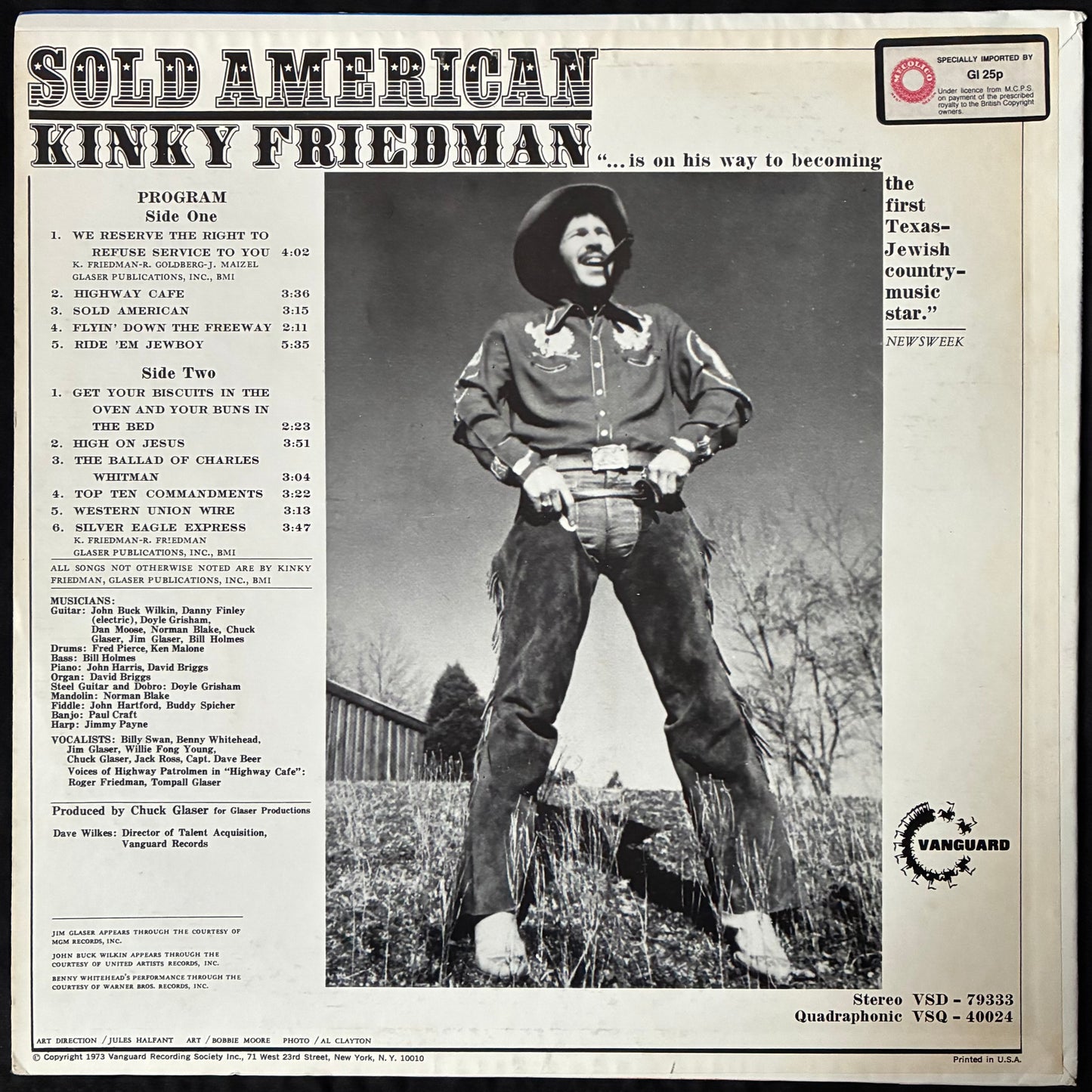 KINKY FRIEDMAN - SOLD AMERICAN (USED VINYL 1973 US M-/M-)