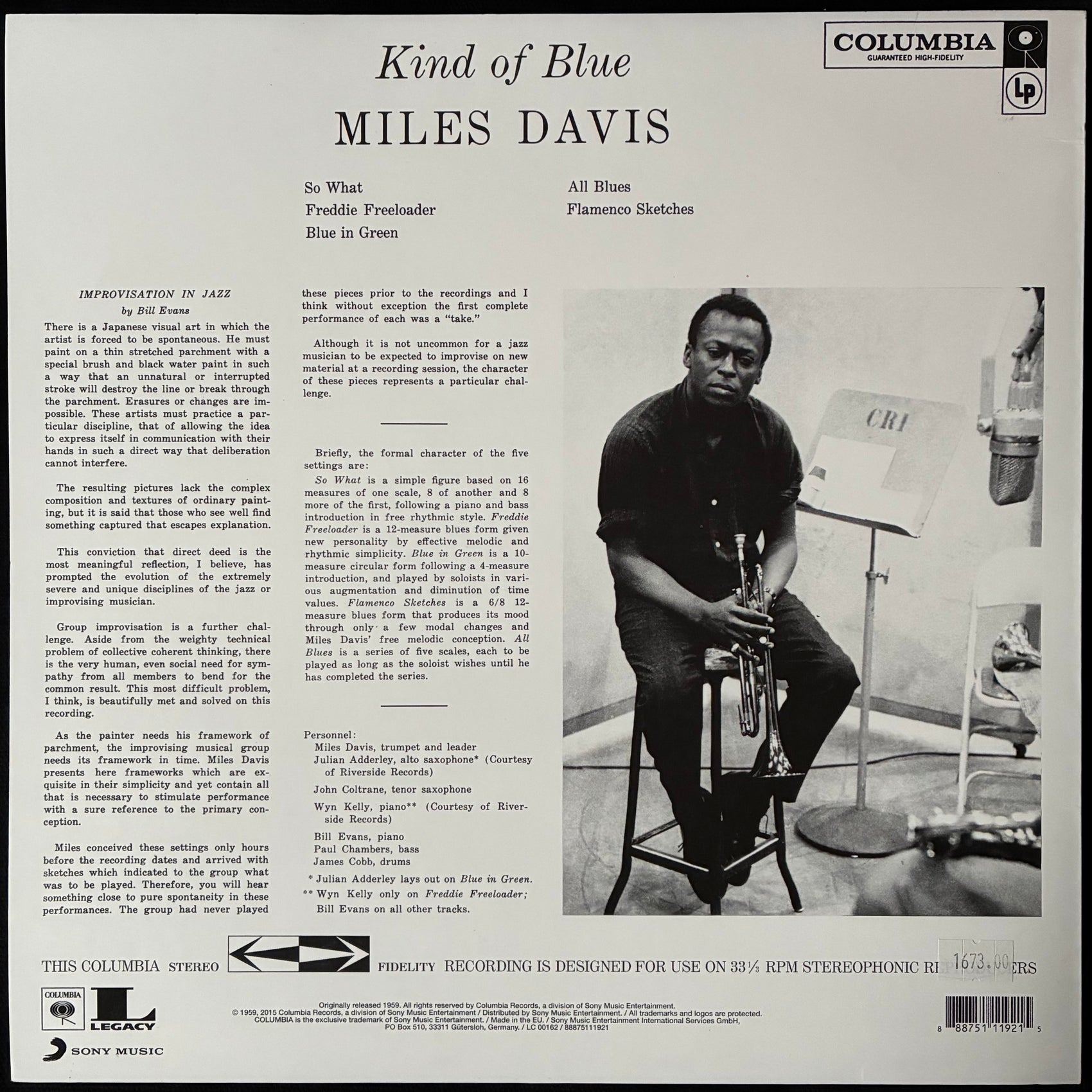 MILES DAVIS - KIND OF BLUE (USED VINYL 2015 EU M-/M-)