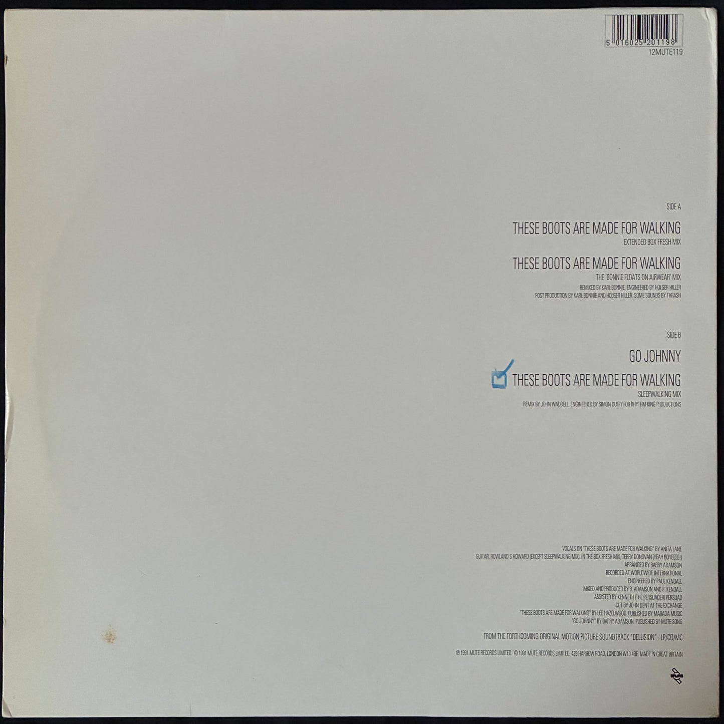 BARRY ADAMSON ‰ۢ ANITA LANE AND THE SYSTEM OF LOVE - THESE BOOTS ARE MADE FOR WALKING (12") (USED VINYL 1991 UK M-/M-)