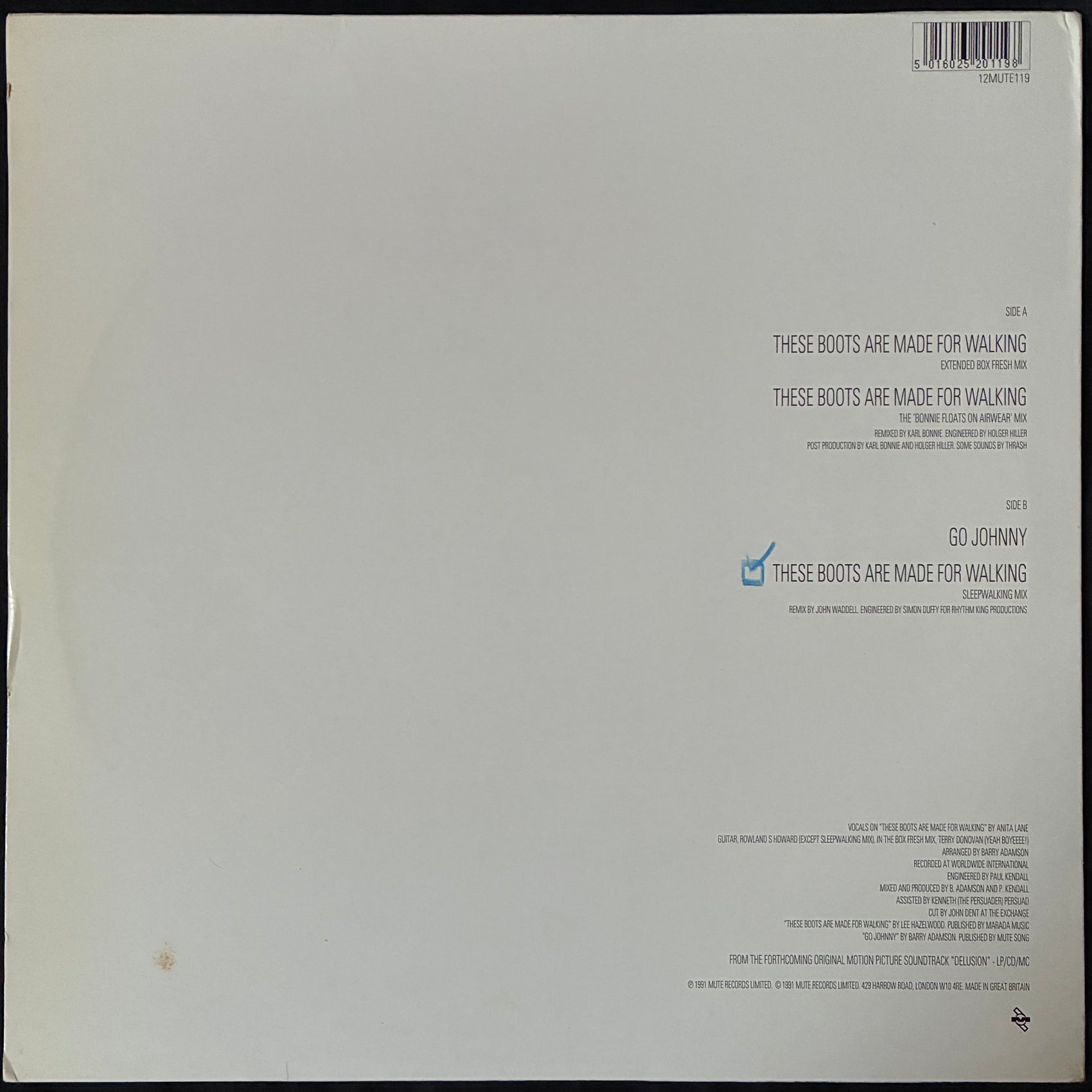 BARRY ADAMSON ‰ۢ ANITA LANE AND THE SYSTEM OF LOVE - THESE BOOTS ARE MADE FOR WALKING (12") (USED VINYL 1991 UK M-/M-)