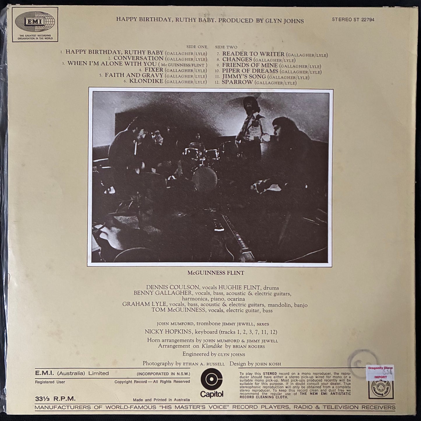 MCGUINNESS FLINT - HAPPY BIRTHDAY, RUTHY BABY (USED VINYL 1971 AUS EX+/EX)