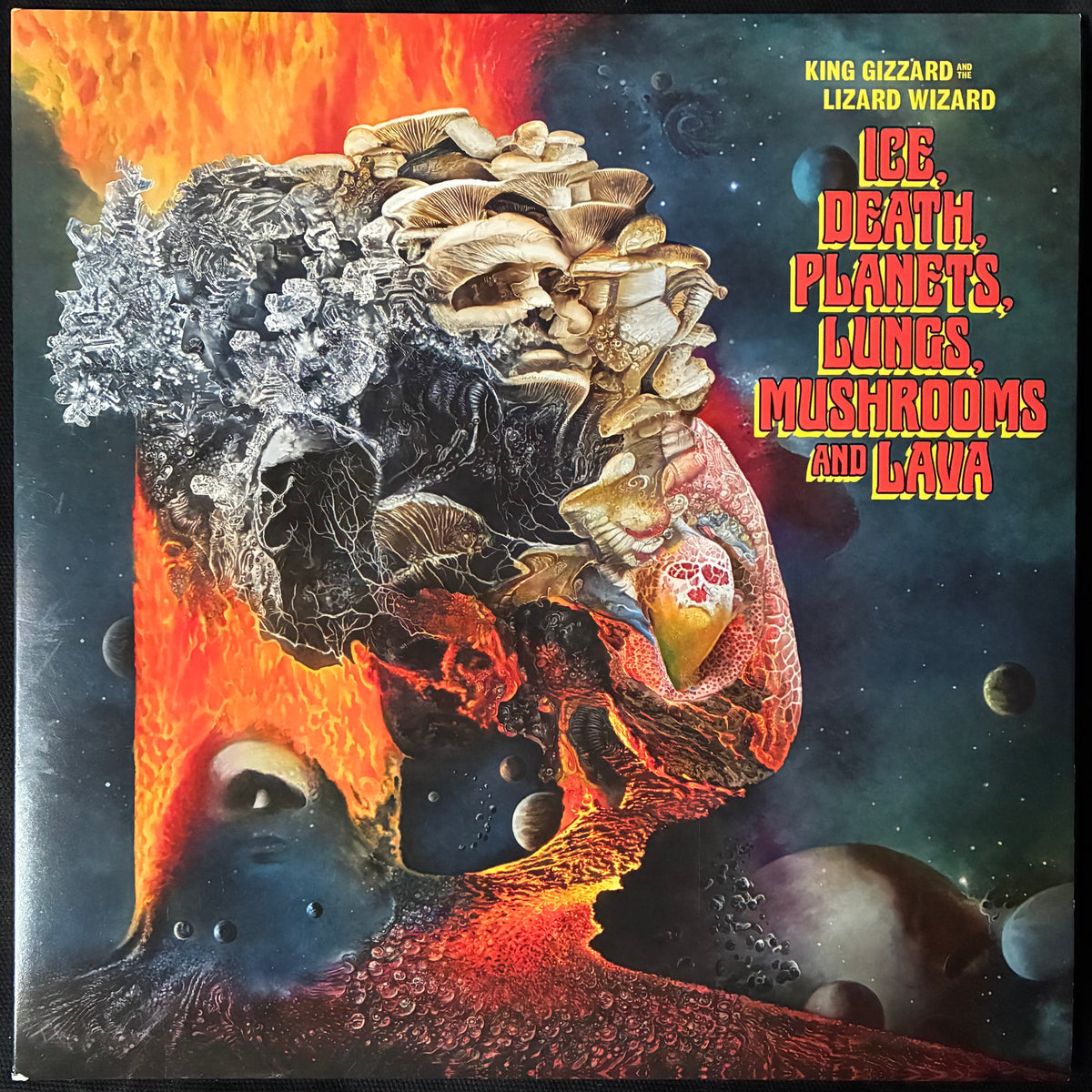 KING GIZZARD & THE LIZARD WIZARD - ICE, DEATH, PLANETS, LUNGS, MUSHROOMS AND LAVA (2LP) (ORANGE/RED MARBLED LAVA EDITION) (USED VINYL 2022 AUS M-/M-)