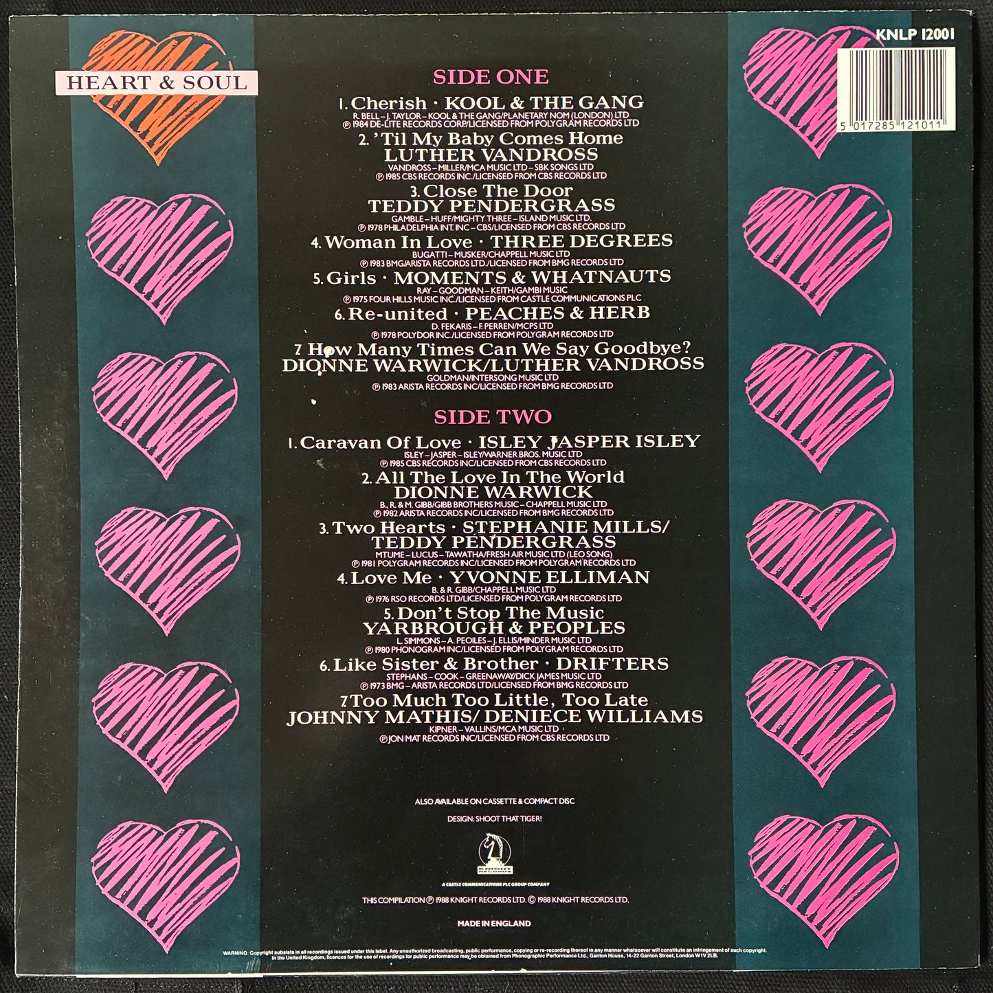 VARIOUS ARTISTS - HEART & SOUL - SOUL BALLADS (USED VINYL 1988 UK EX+/M-)