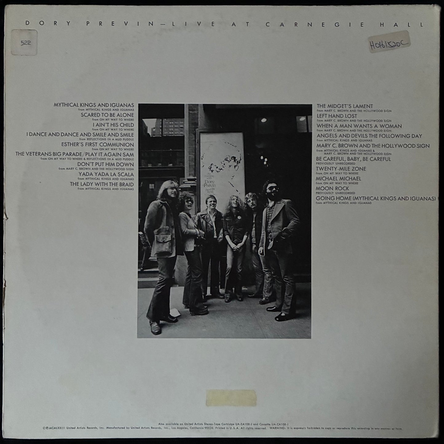 DORY PREVIN - LIVE AT CARNEGIE HALL (2LP) (USED VINYL 1973 US M-/VG+)