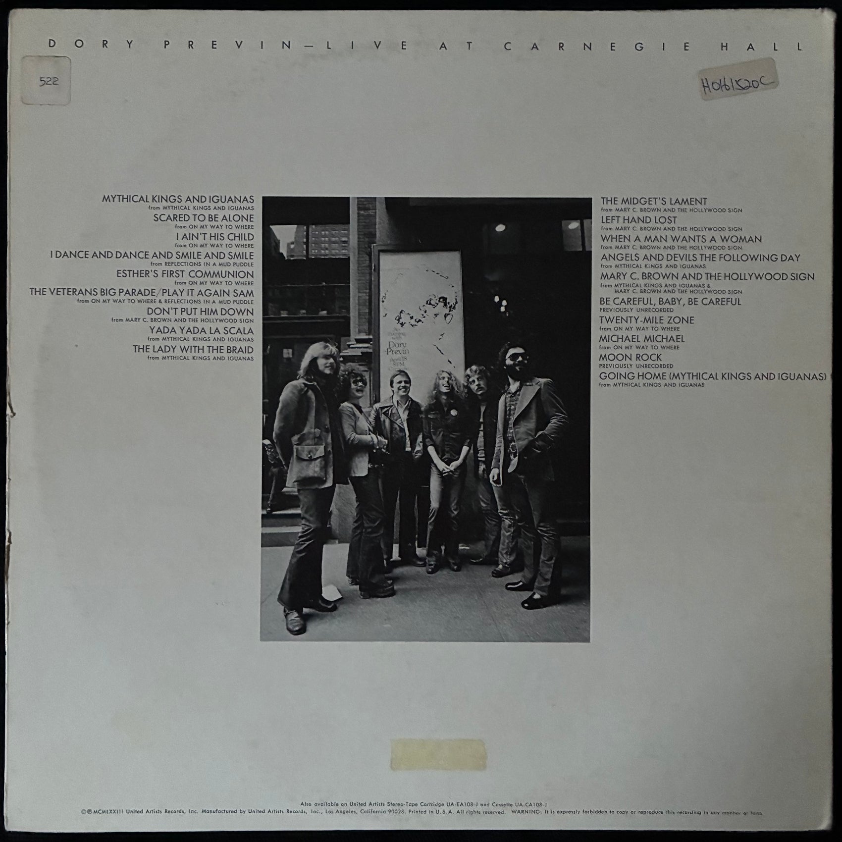 DORY PREVIN - LIVE AT CARNEGIE HALL (2LP) (USED VINYL 1973 US M-/VG+)