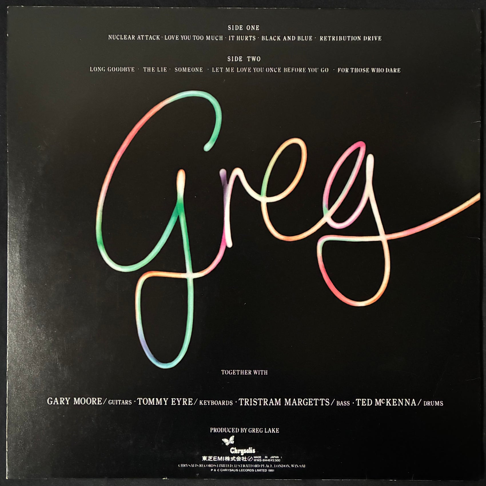 GREG LAKE - GREG LAKE (USED VINYL 1981 JAPAN M-/M-)
