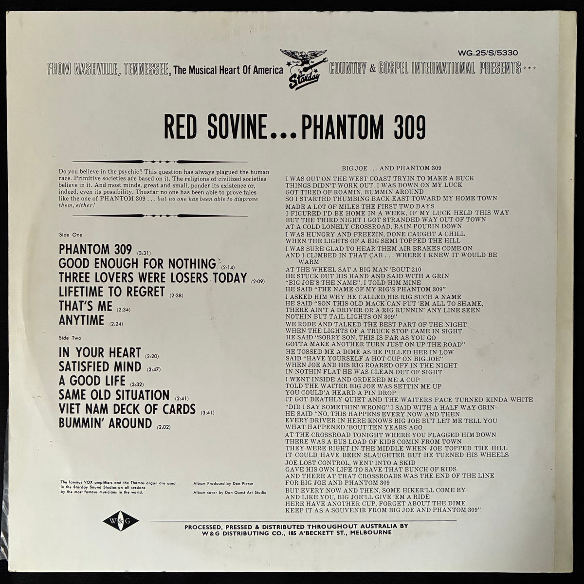 RED SOVINE - PHANTOM 309 (USED VINYL 1967 AUS EX+/EX+)
