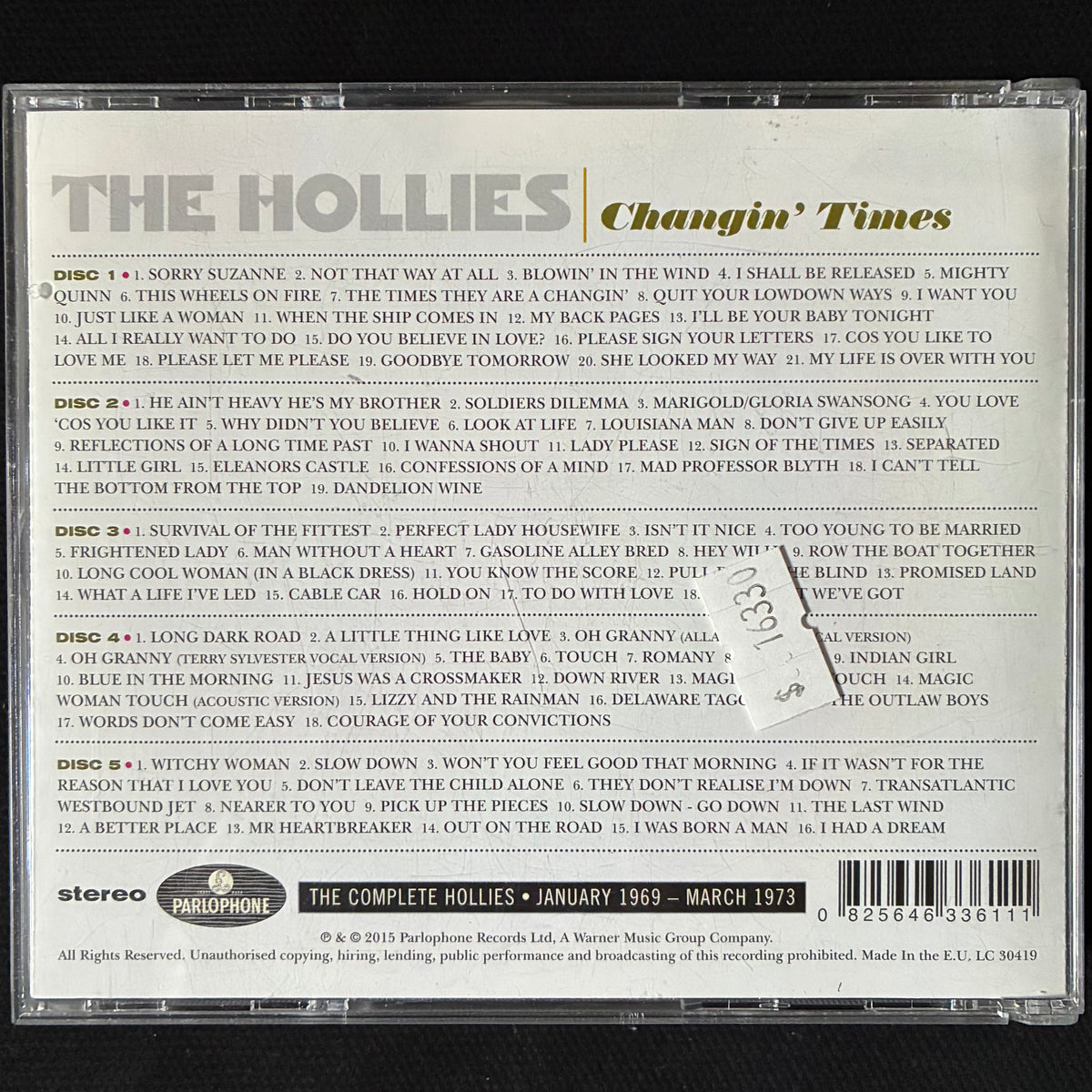 HOLLIES - CHANGIN' TIMES : THE COMPLETE HOLLIES JANUARY 1969-MARCH 1973 (5CD SET) (USED CD 2015 EU M-/M-)