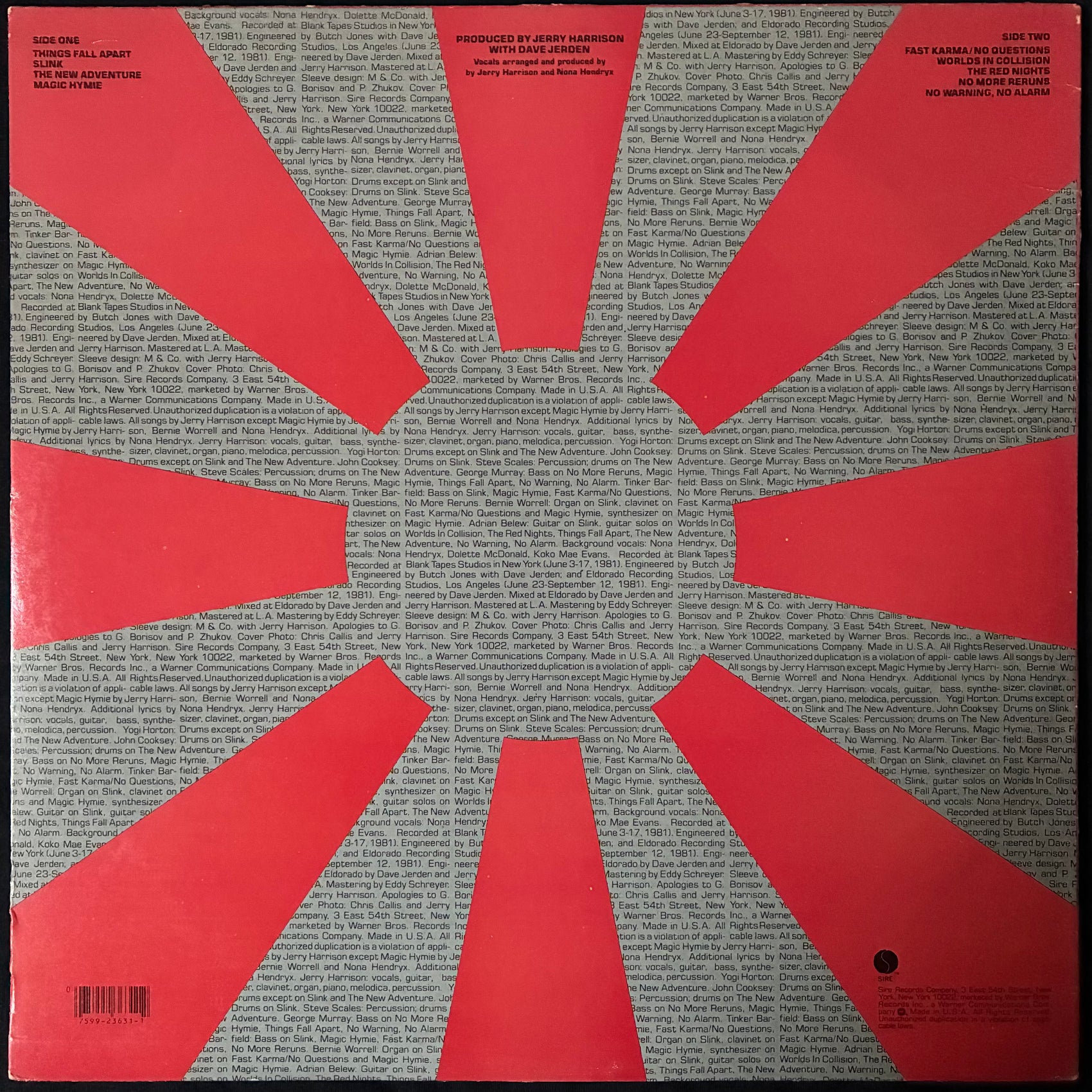 JERRY HARRISON - THE RED AND THE BLACK (USED VINYL 1981 US M-/EX+)