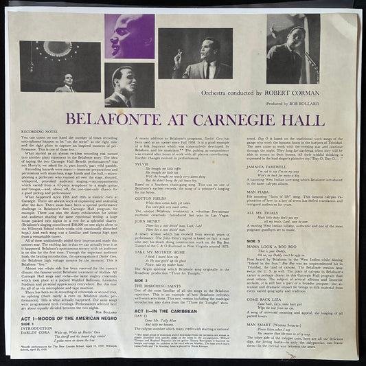HARRY BELAFONTE - BELAFONTE AT CARNEGIE HALL : THE COMPLETE CONCERT (2LP BOX SET) (USED VINYL 1959 AUS M-/EX)