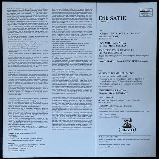 ERIK SATIE - ENTRACTE MUSIQUE D'AMEUBLEMENT SONNERIE POUR REVEILLER LE ROI DES SINGES VEXATIONS (USED VINYL 1981 FRANCE M-/M-)