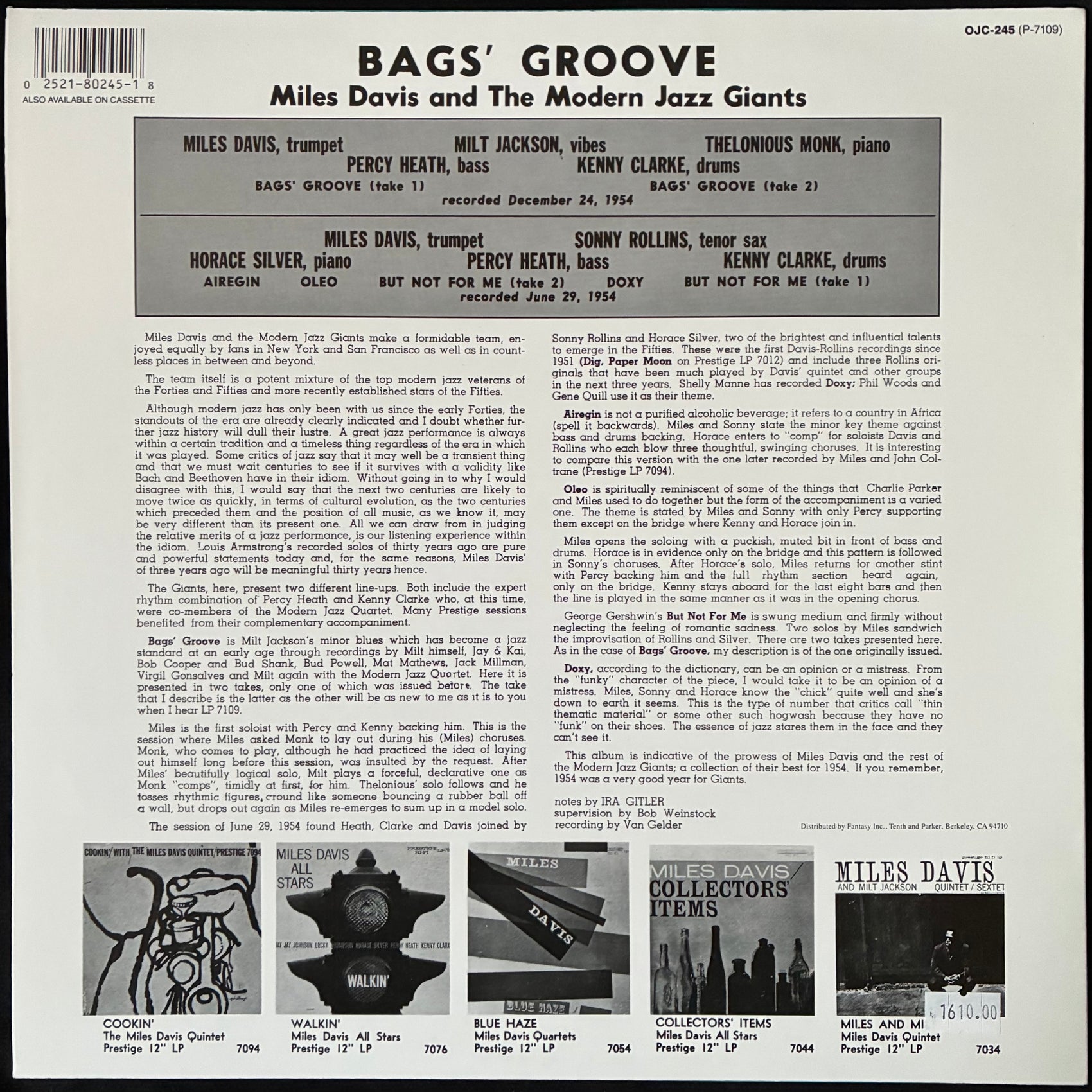 MILES DAVIS - BAGS'GROOVE (USED VINYL 2015 US M-/M-)