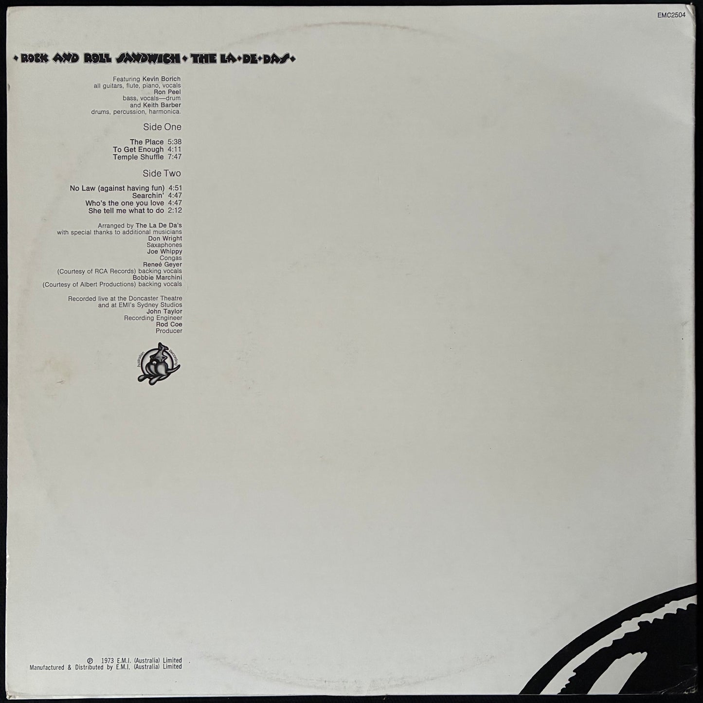LA DE DAS - ROCK AND ROLL SANDWICH (USED VINYL 1973 AUS EX+/EX+)