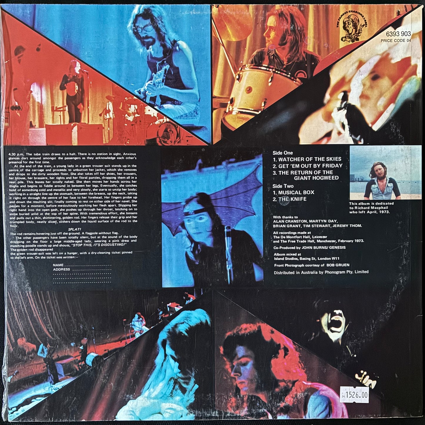 GENESIS - GENESIS LIVE (USED VINYL 1973 AUS EX+/EX+)