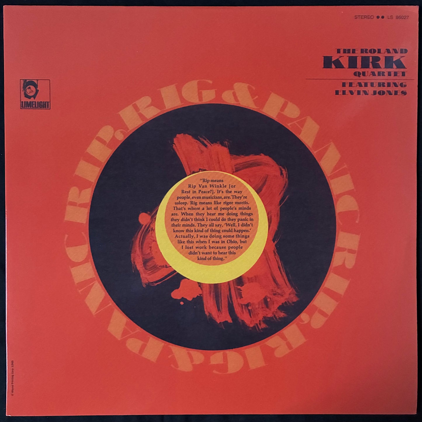 ROLAND KIRK QUARTET FEATURING ELVIN JONES - RIP, RIG & PANIC (USED VINYL 2024 EU M-/M-)
