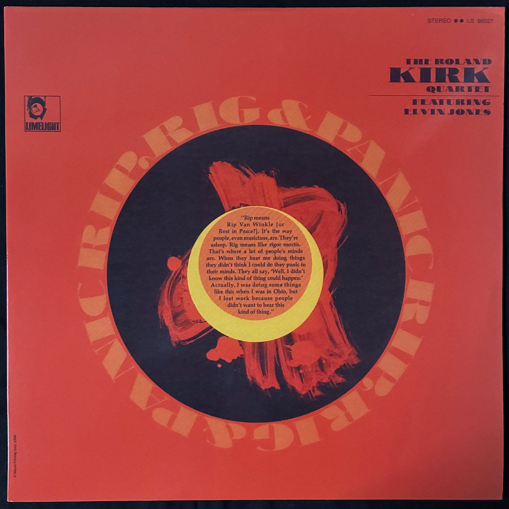 ROLAND KIRK QUARTET FEATURING ELVIN JONES - RIP, RIG & PANIC (USED VINYL 2024 EU M-/M-)
