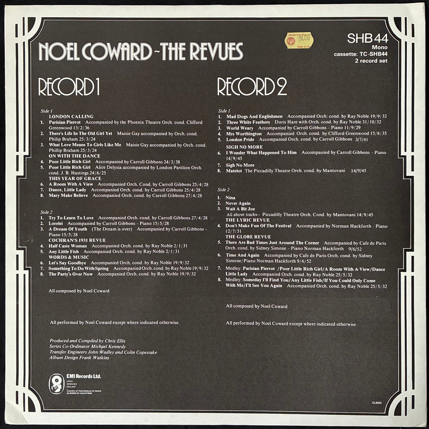NOEL COWARD - THE REVUES (2LP) (USED VINYL 1977 UK M-/EX+)