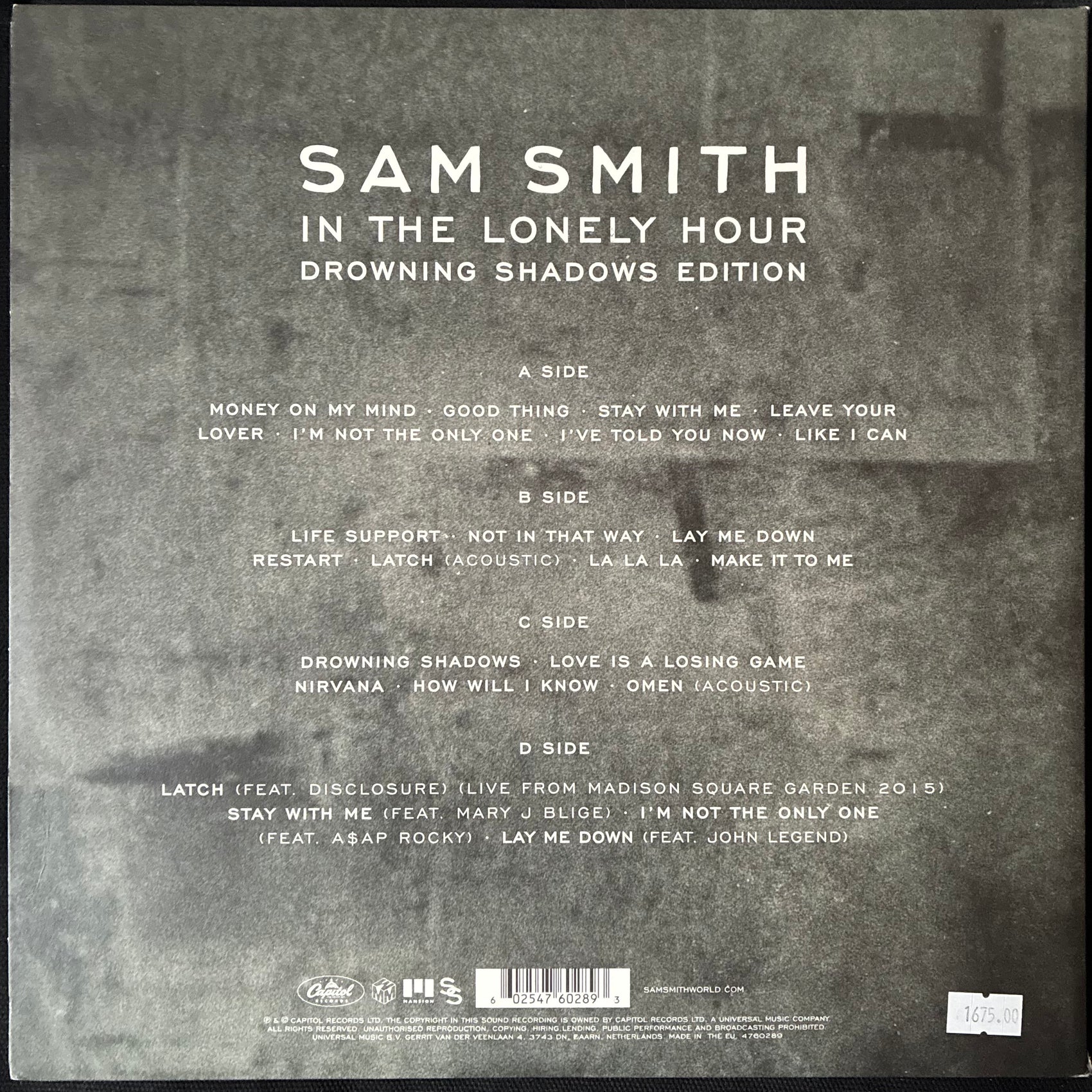 SAM SMITH - IN THE LONELY HOUR : DROWNING SHADOWS EDITION (2LP) (USED VINYL 2015 EU M-/EX+)