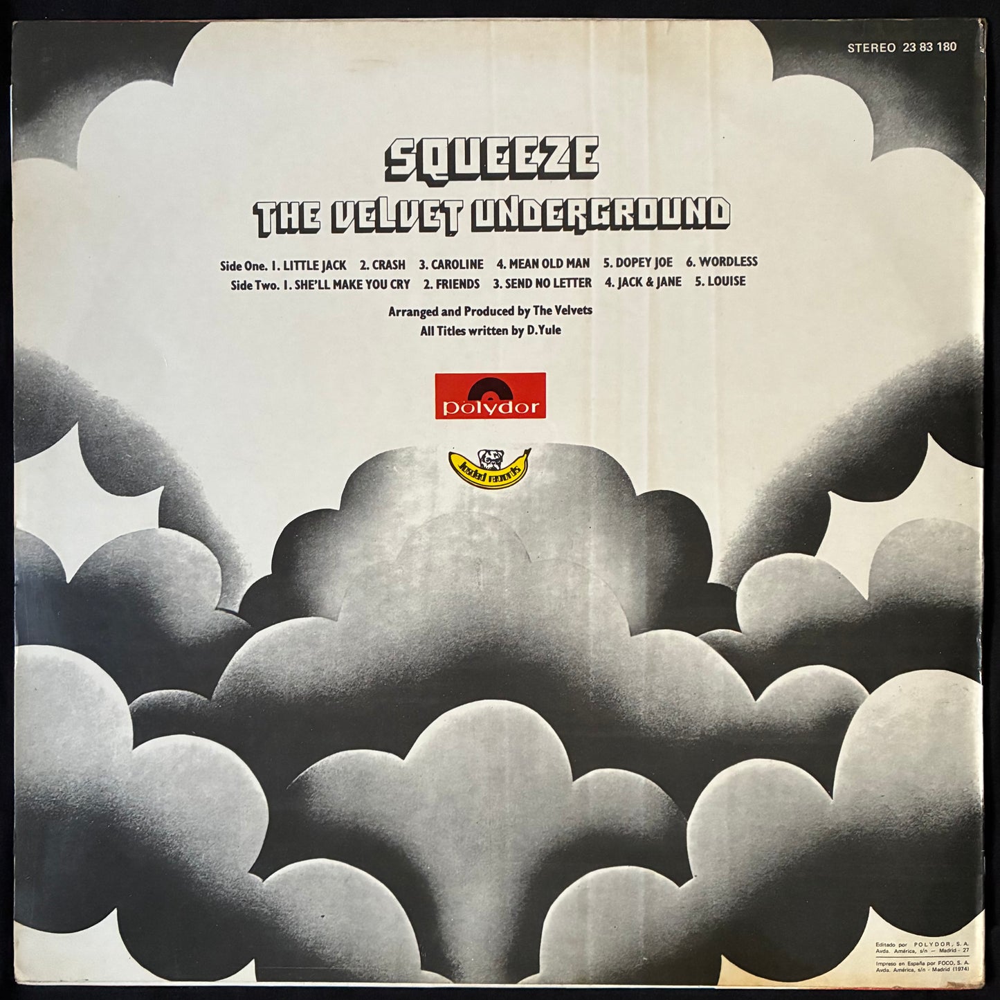 VELVET UNDERGROUND - SQUEEZE (USED VINYL 1974 SPAIN M-/EX)