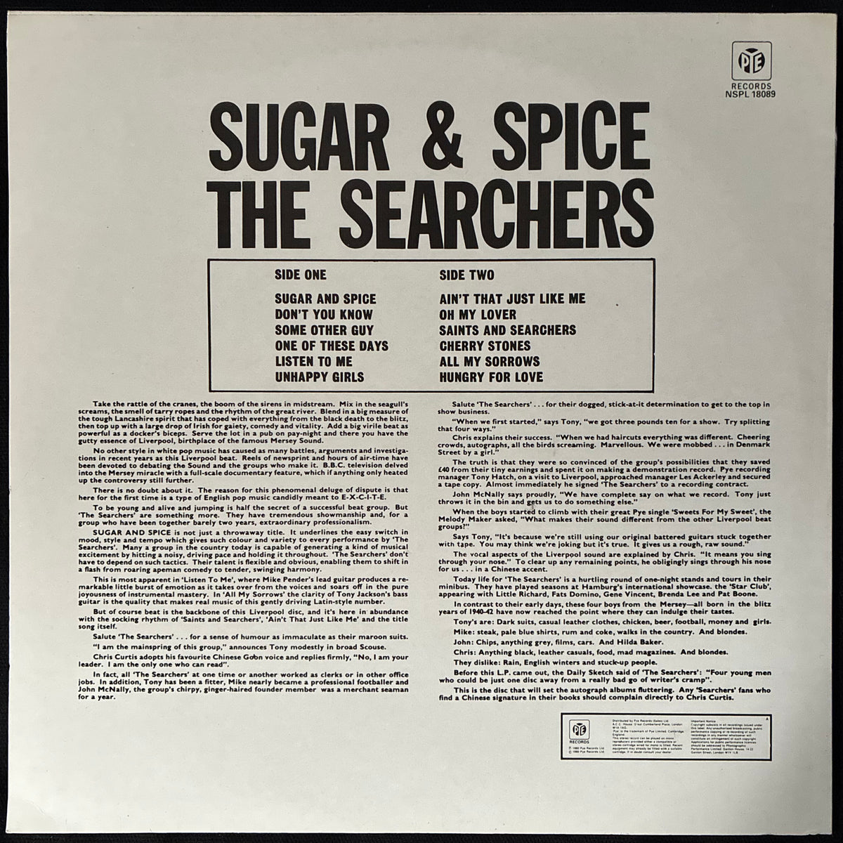 SEARCHERS - SUGAR & SPICE (USED VINYL 1980 UK M-/M-)