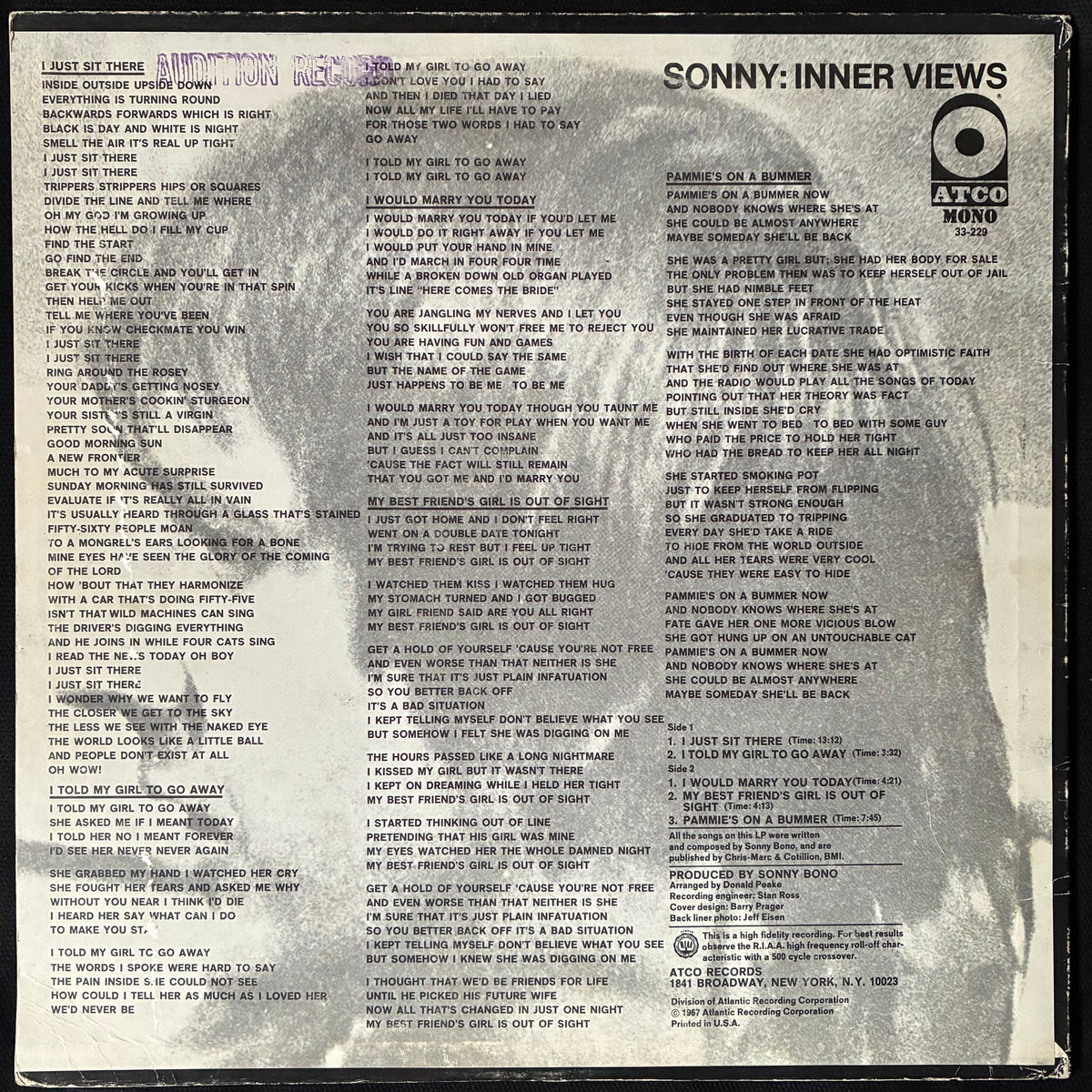 SONNY - INNER VIEWS (WHITE LABEL PROMO) (USED VINYL 1967 US EX+/EX)