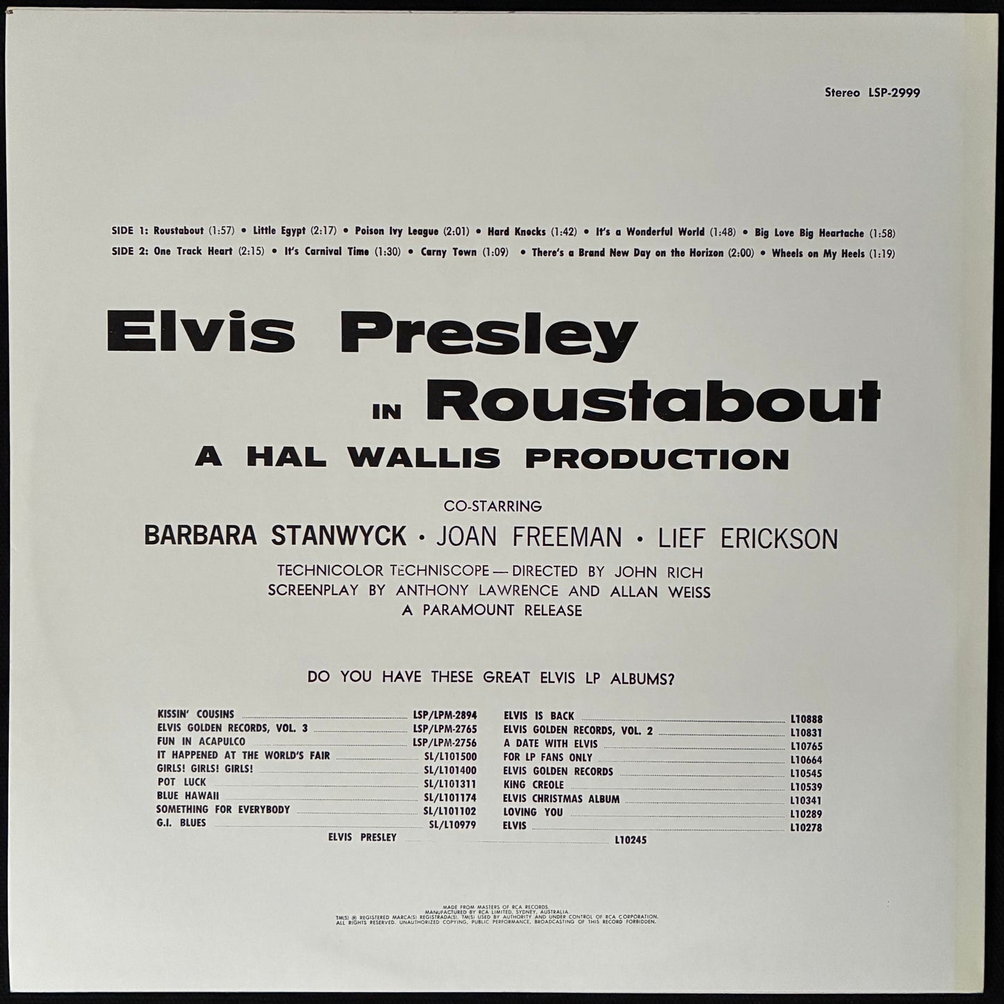 ELVIS PRESLEY - ROUSTABOUT OST (USED VINYL 1977 AUS M-/M-)